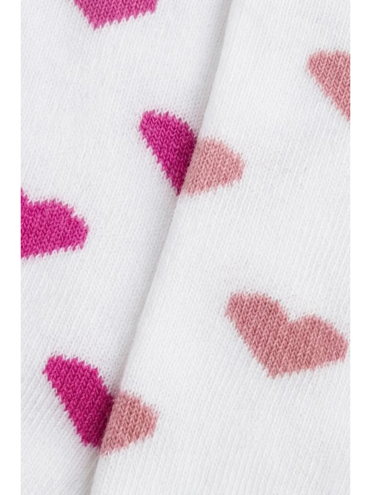 Cocole Socks Kız Bebek Patik Çorabı 2’li Set Pamuklu Beyaz Zemin Üzeri Fuşya & Gül Kurusu Kalp Desenli