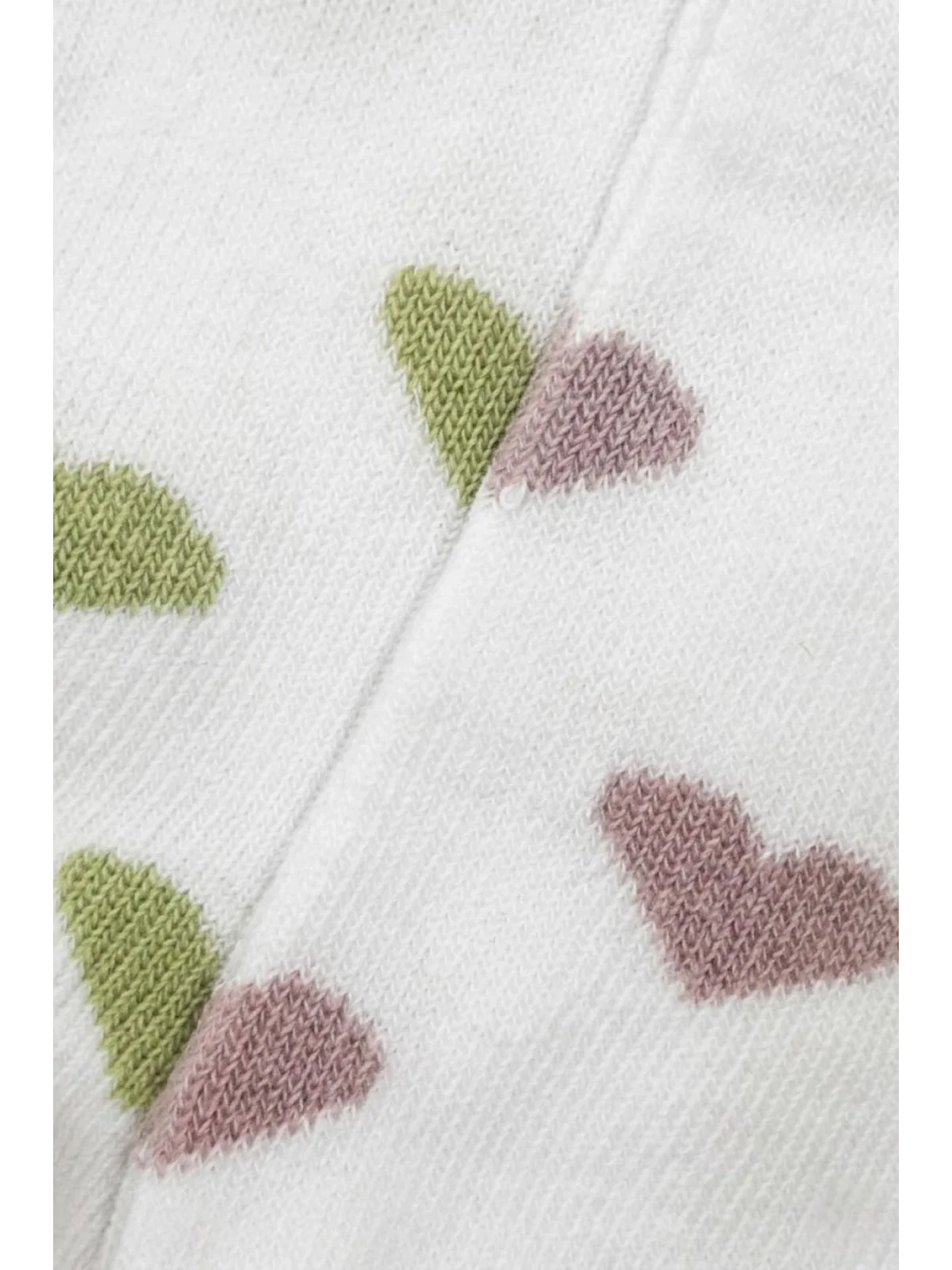 Cocole Socks Kız Bebek Patik Çorabı 2’li Set Pamuklu Beyaz Zemin Üzeri Yeşil & Mürdüm Kalp Desenli