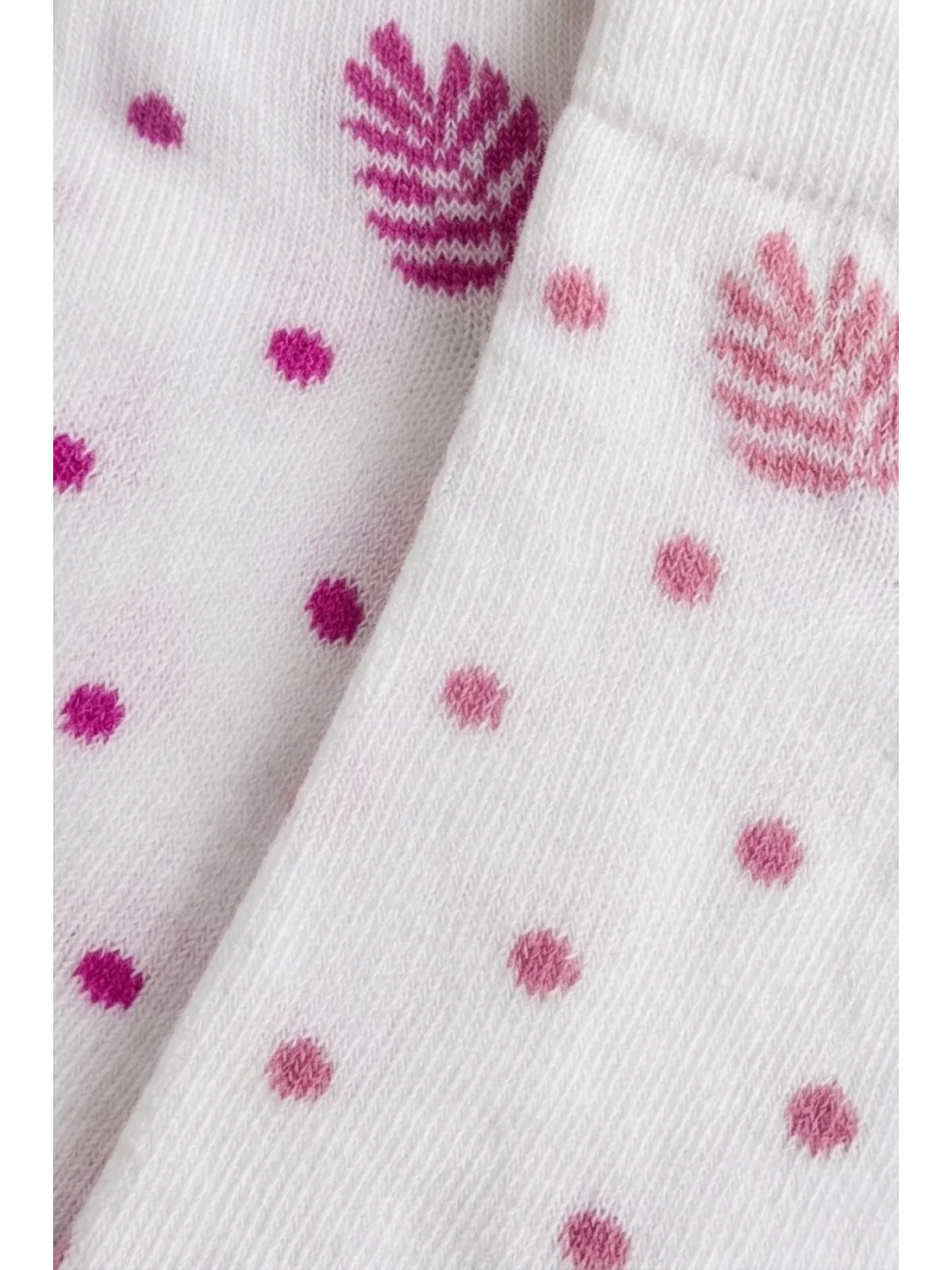 Cocole Socks Kız Bebek Patik Çorabı 2’li Set Pamuklu Ekru Zemin Üzeri Fuşya Puantiye & Yaprak Desenli