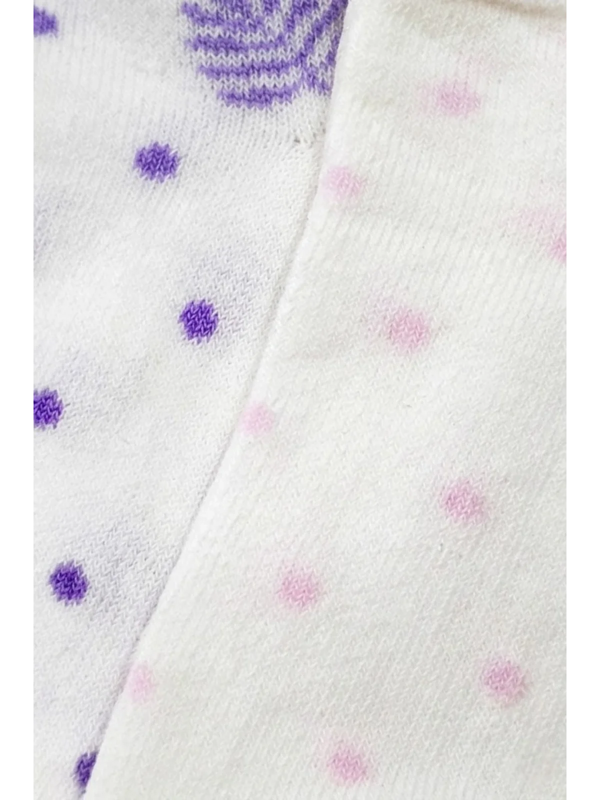 Cocole Socks Kız Bebek Patik Çorabı 2’li Set Pamuklu Beyaz Zemin Üzeri Lila & Pudra Pembe Puantiye Yaprak Desenli