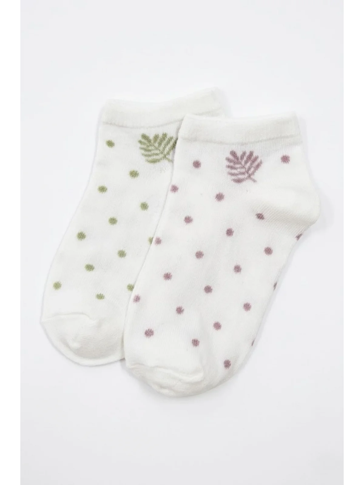 Cocole Socks Kız Bebek Patik Çorabı 2’li Set Pamuklu Yeşil & Lila Puantiye Desenli