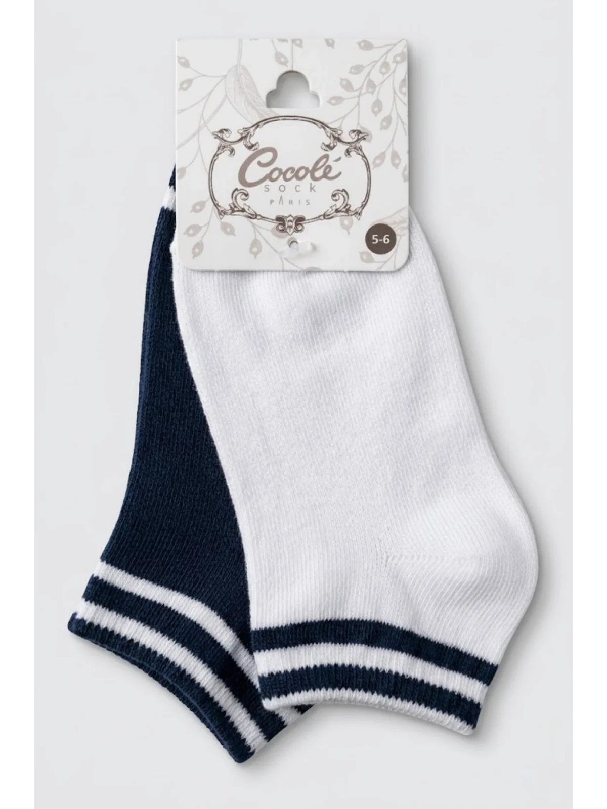 Cocole Socks Erkek Çocuk Patik Çorabı 2’li Set Pamuklu Beyaz & Lacivert Çizgi Detaylı