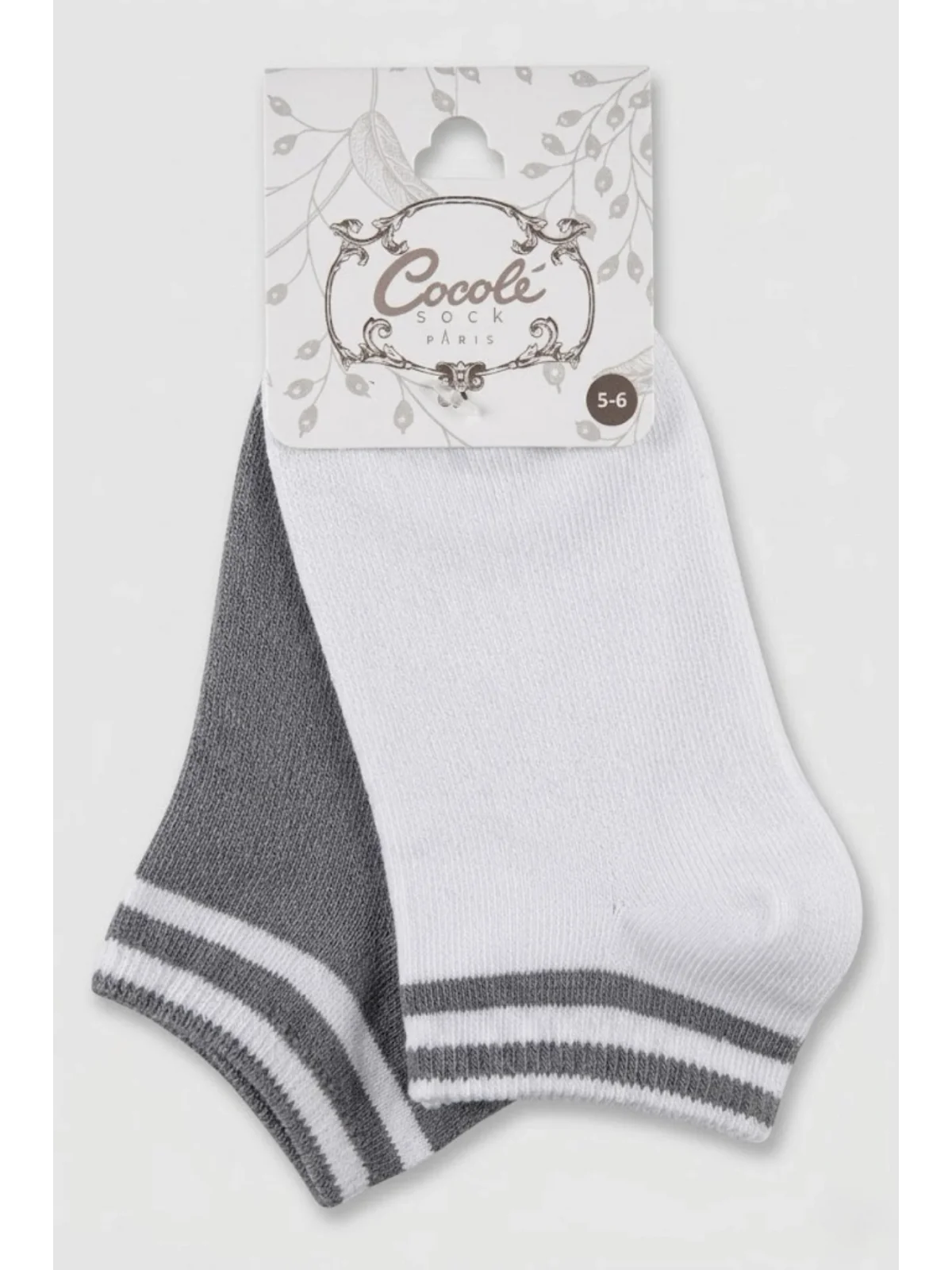 Cocole Socks Erkek Çocuk Patik Çorabı 2’li Set Pamuklu Beyaz & Gri Çizgi Detaylı