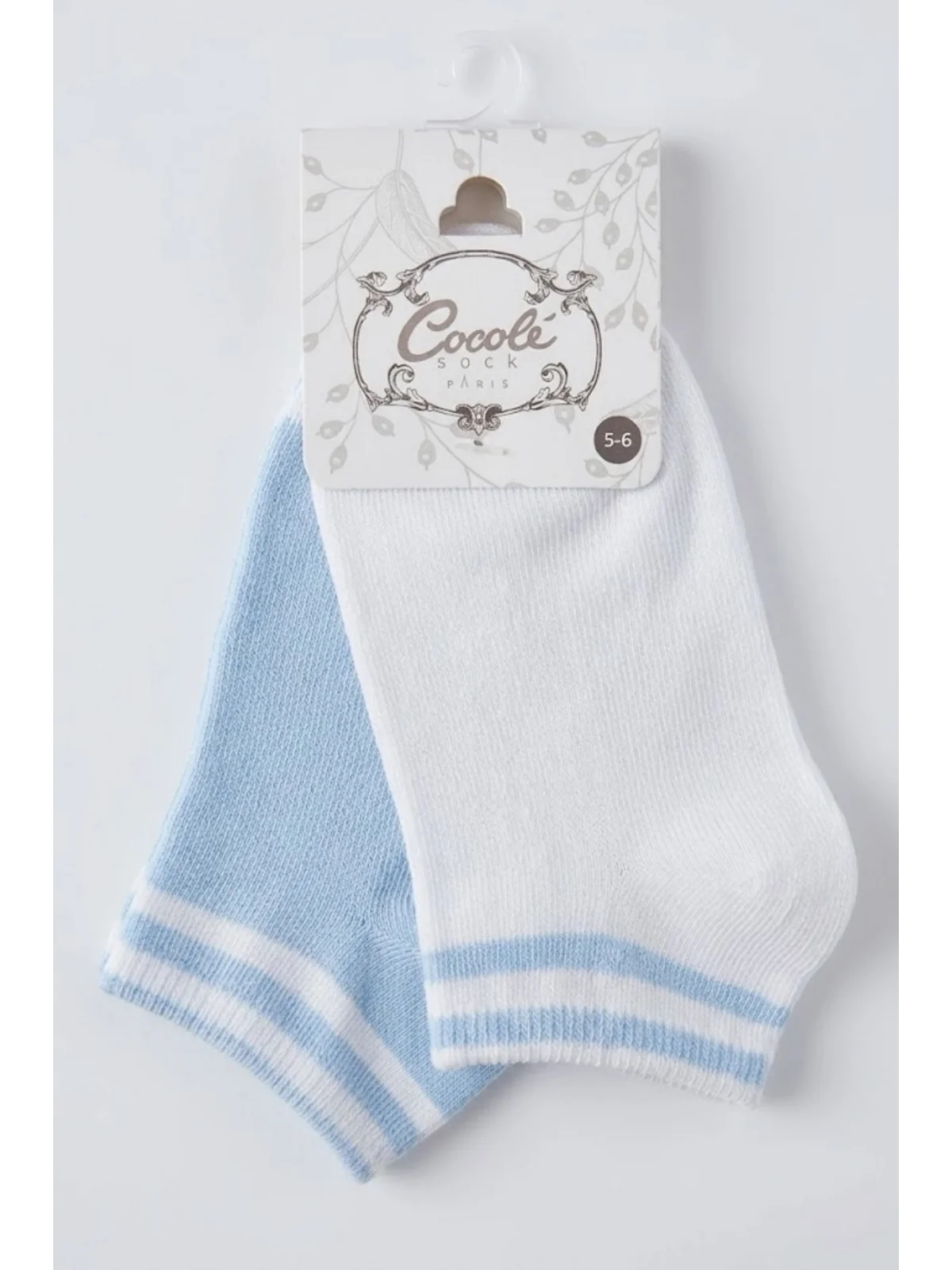 Cocole Socks Erkek Çocuk Patik Çorabı 2’li Set Pamuklu Beyaz & Mavi Çizgi Detaylı