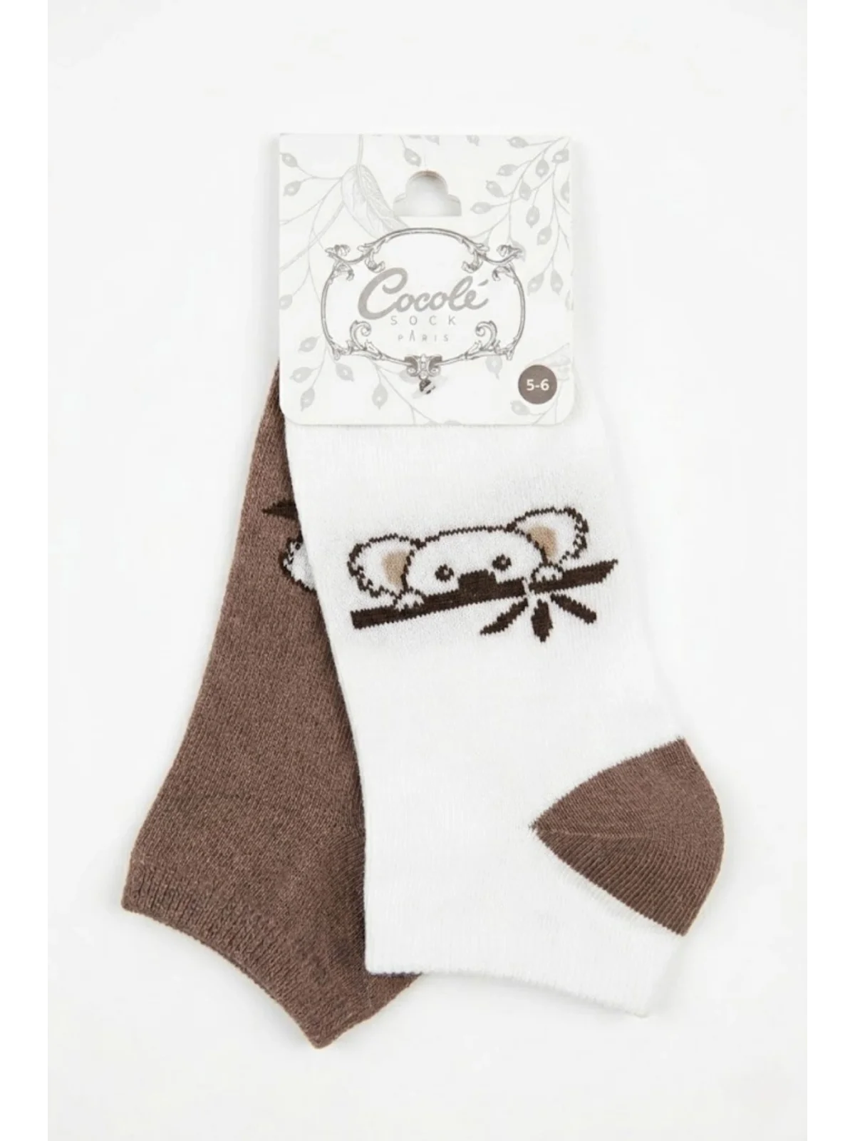 Cocole Socks Çocuk Patik Çorabı 2’li Set Pamuklu Ekru & Kahverengi Koala Desenli