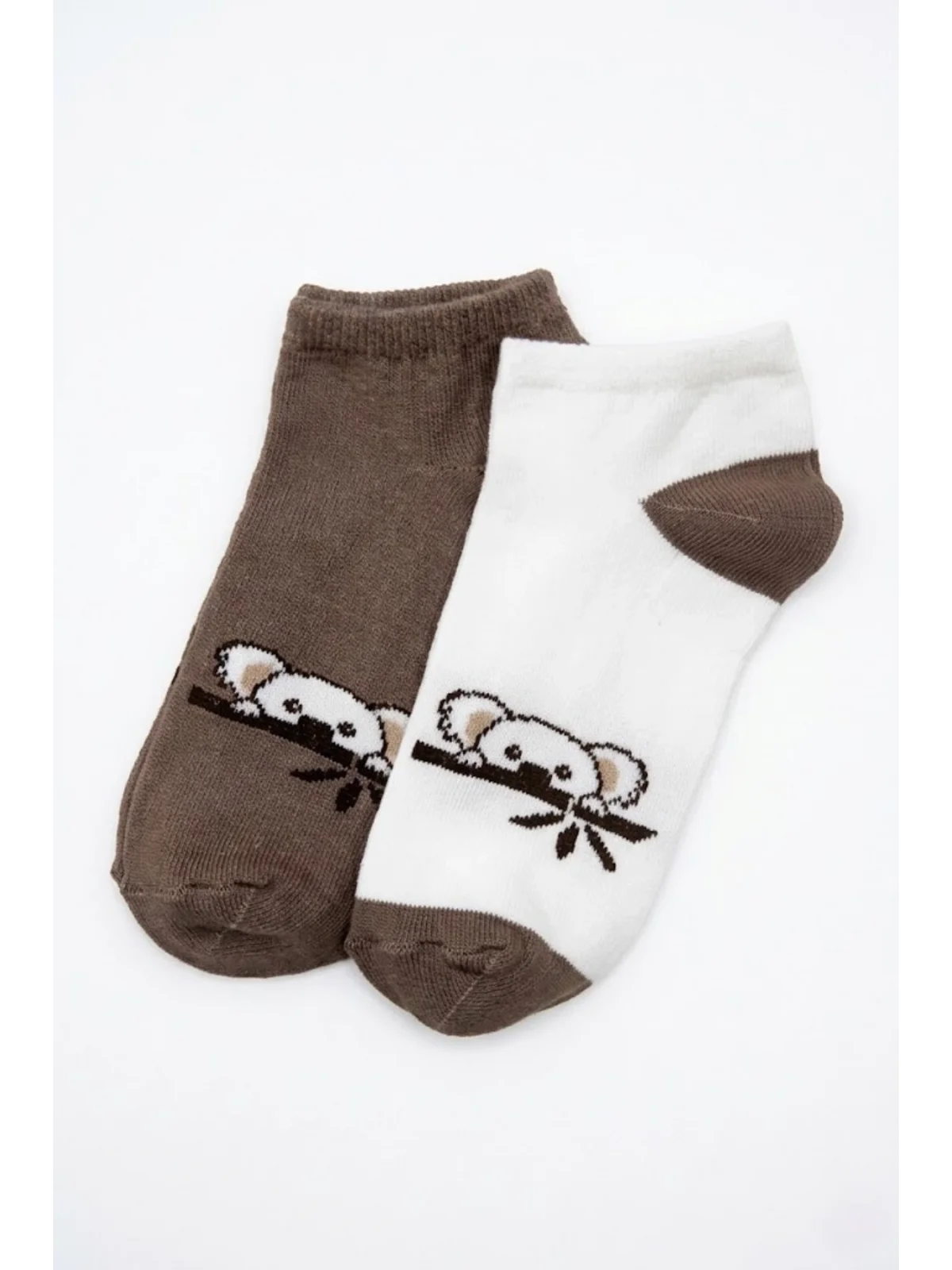 Cocole Socks Çocuk Patik Çorabı 2’li Set Pamuklu Ekru & Kahverengi Koala Desenli