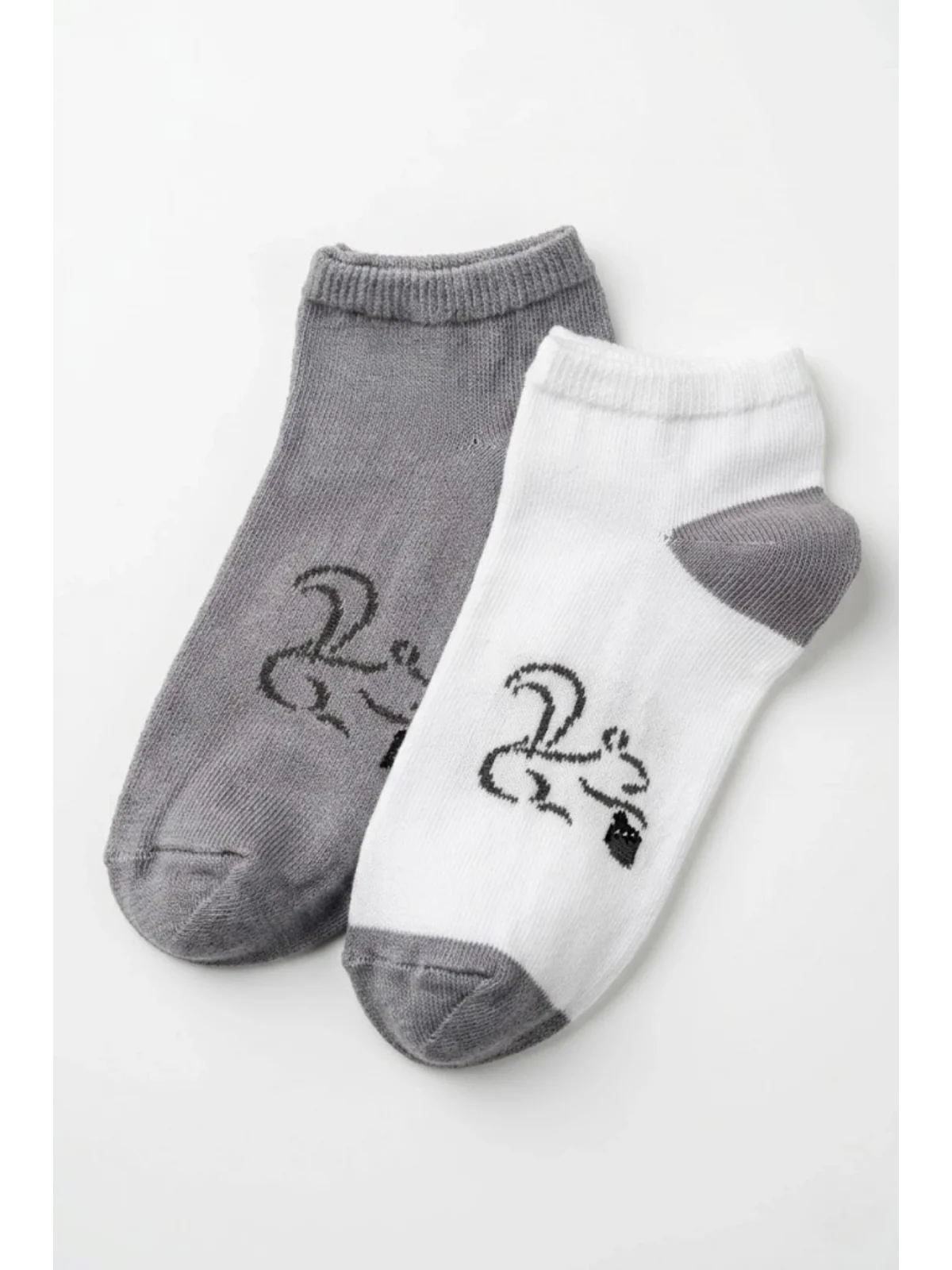Cocole Socks Erkek Çocuk Patik Çorabı 2’li Set Beyaz & Gri Sincap Desenli