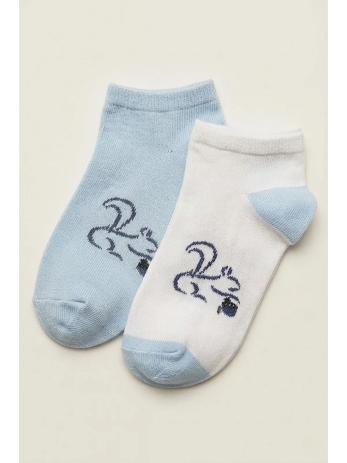 Cocole Socks Erkek Çocuk Patik Çorabı 2’li Set Beyaz & Mavi Sincap Desenli