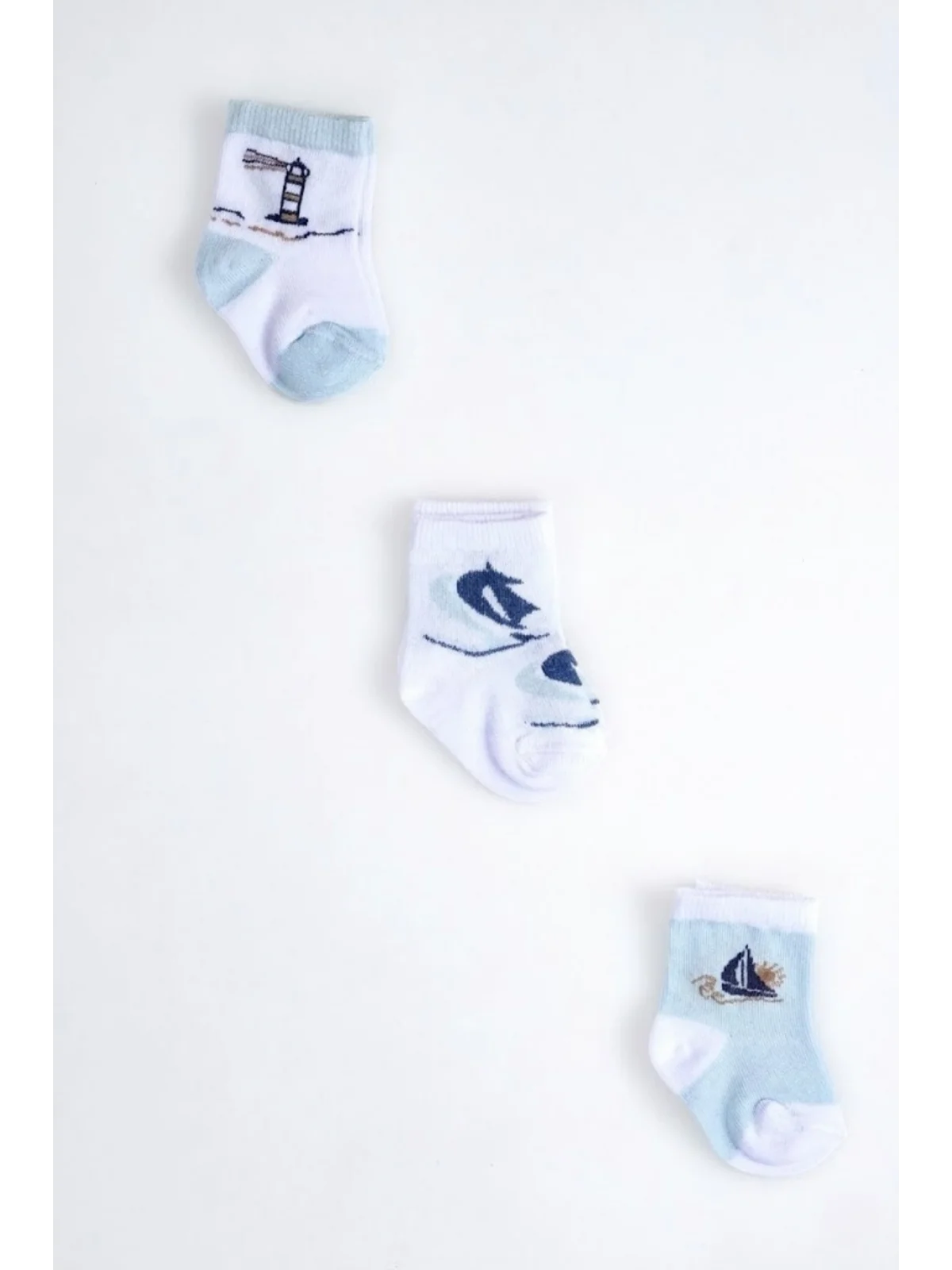 Cocole Socks Erkek Çocuk Soket Çorabı 3’lü Set – Pamuklu Marin & Deniz Desenli