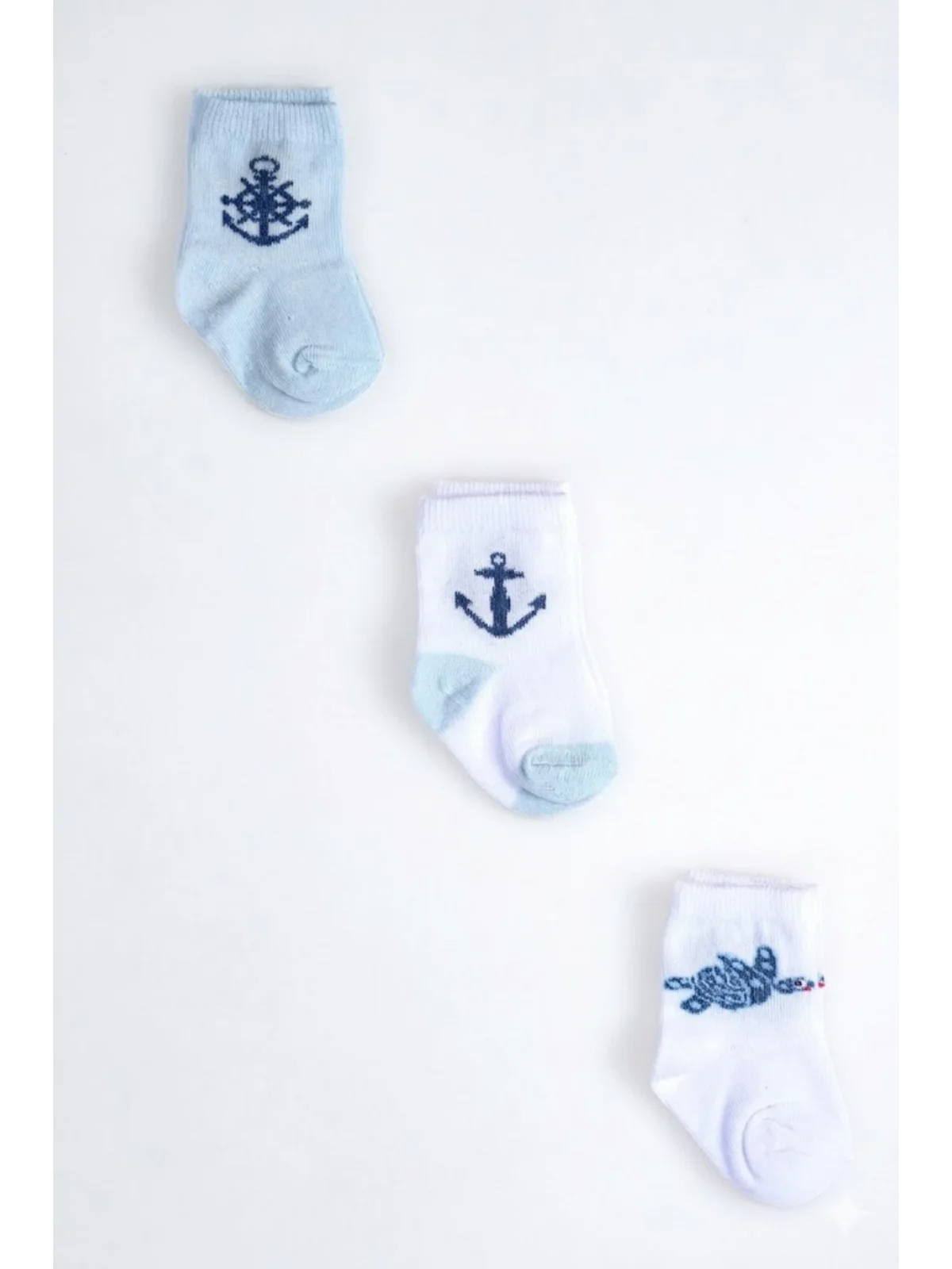 Cocole Socks Erkek Çocuk Soket Çorabı 3’lü Set – Pamuklu Kaplumbağa & Nautical Konsept Desenli