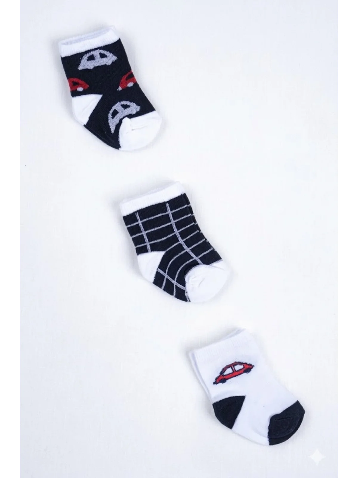 Cocole Socks Erkek Çocuk Soket Çorabı 3’lü Set – Pamuklu Araba & Ekose Desenli