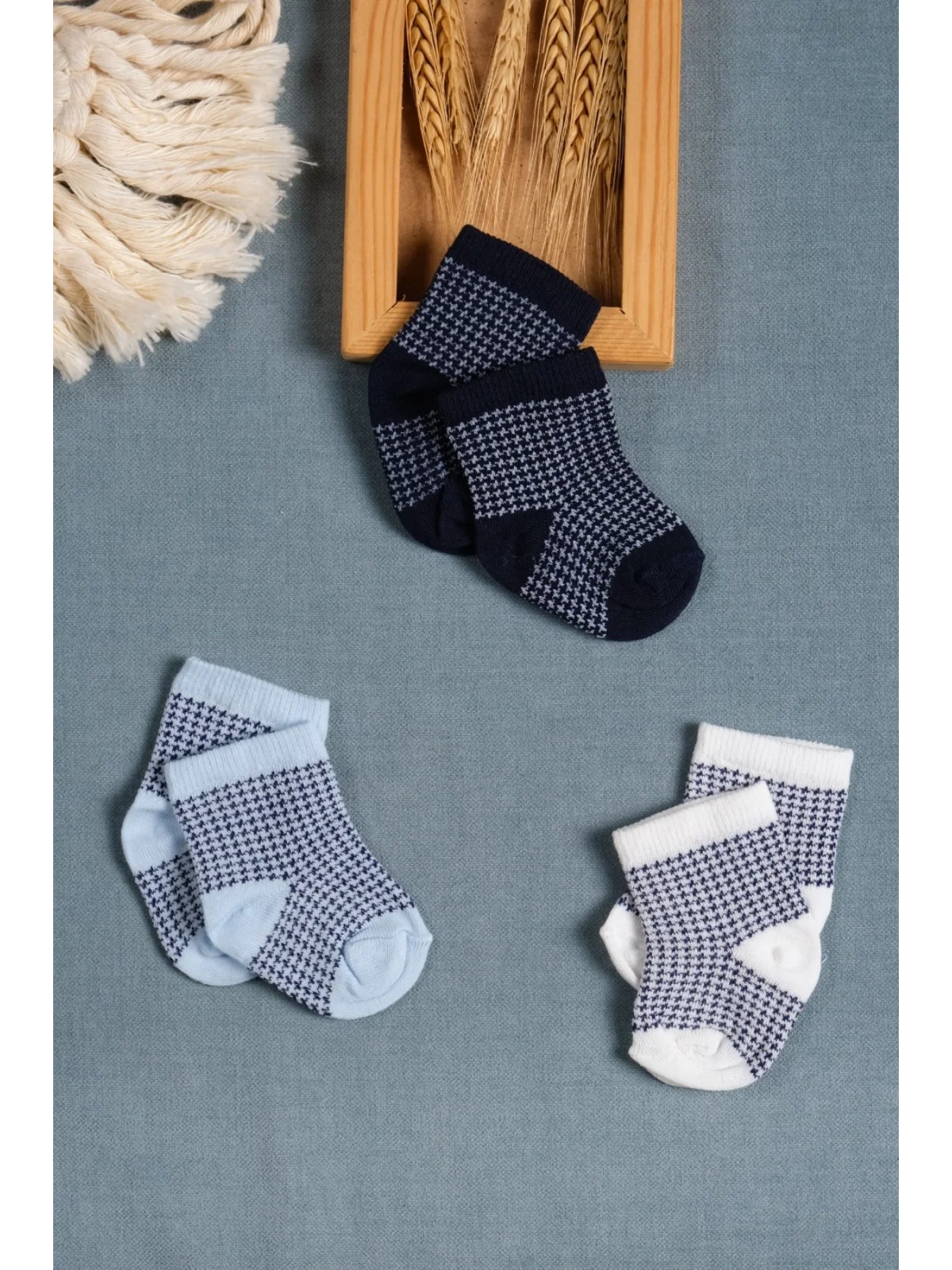 Cocole Socks Erkek Çocuk Soket Çorabı 3’lü Set – Pamuklu Klasik Seri & Kazayağı Desenli