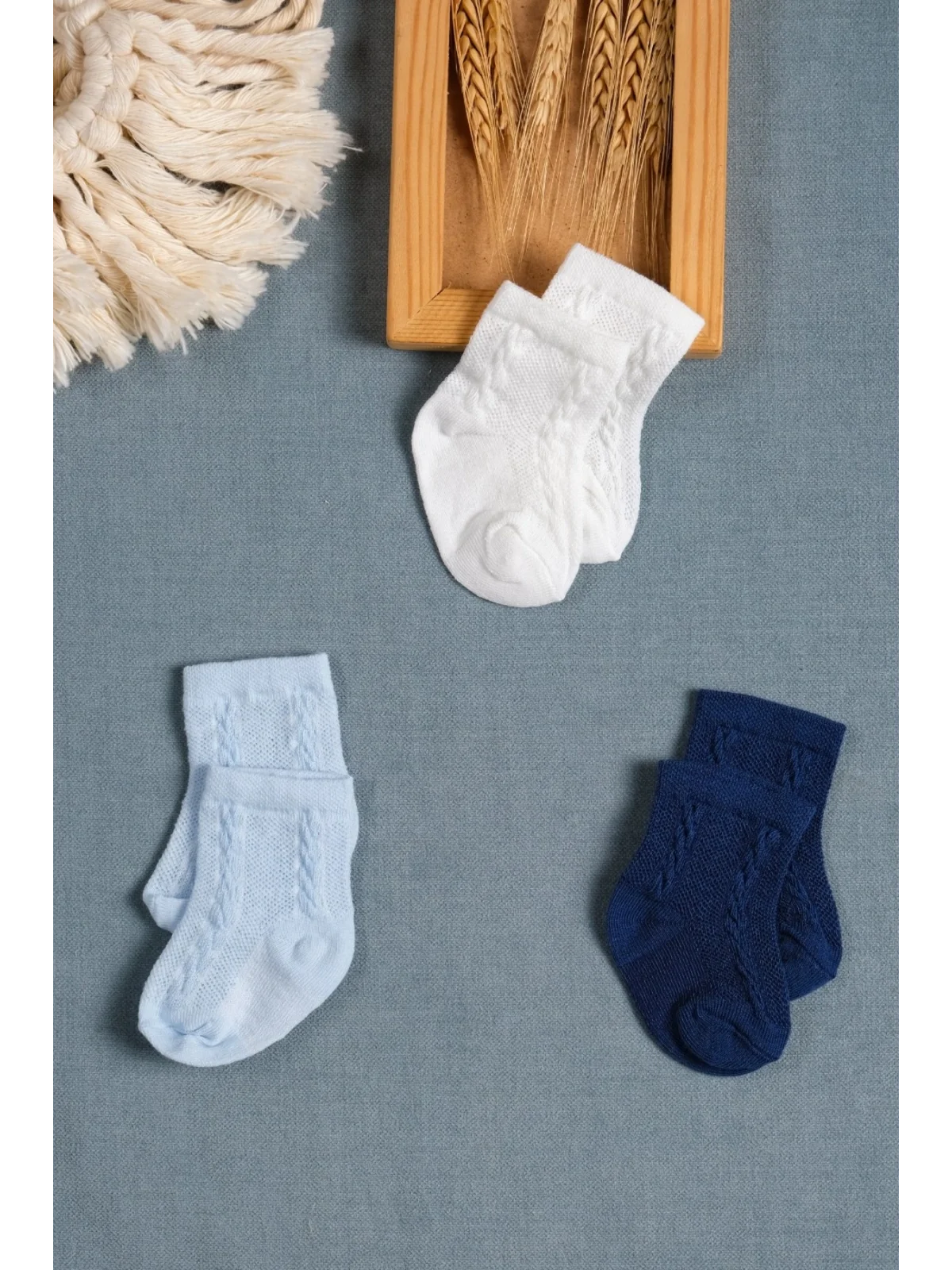 Cocole Socks Erkek Çocuk Soket Çorabı 3’lü Set – Pamuklu Klasik Seri & Saç Örgü Desenli