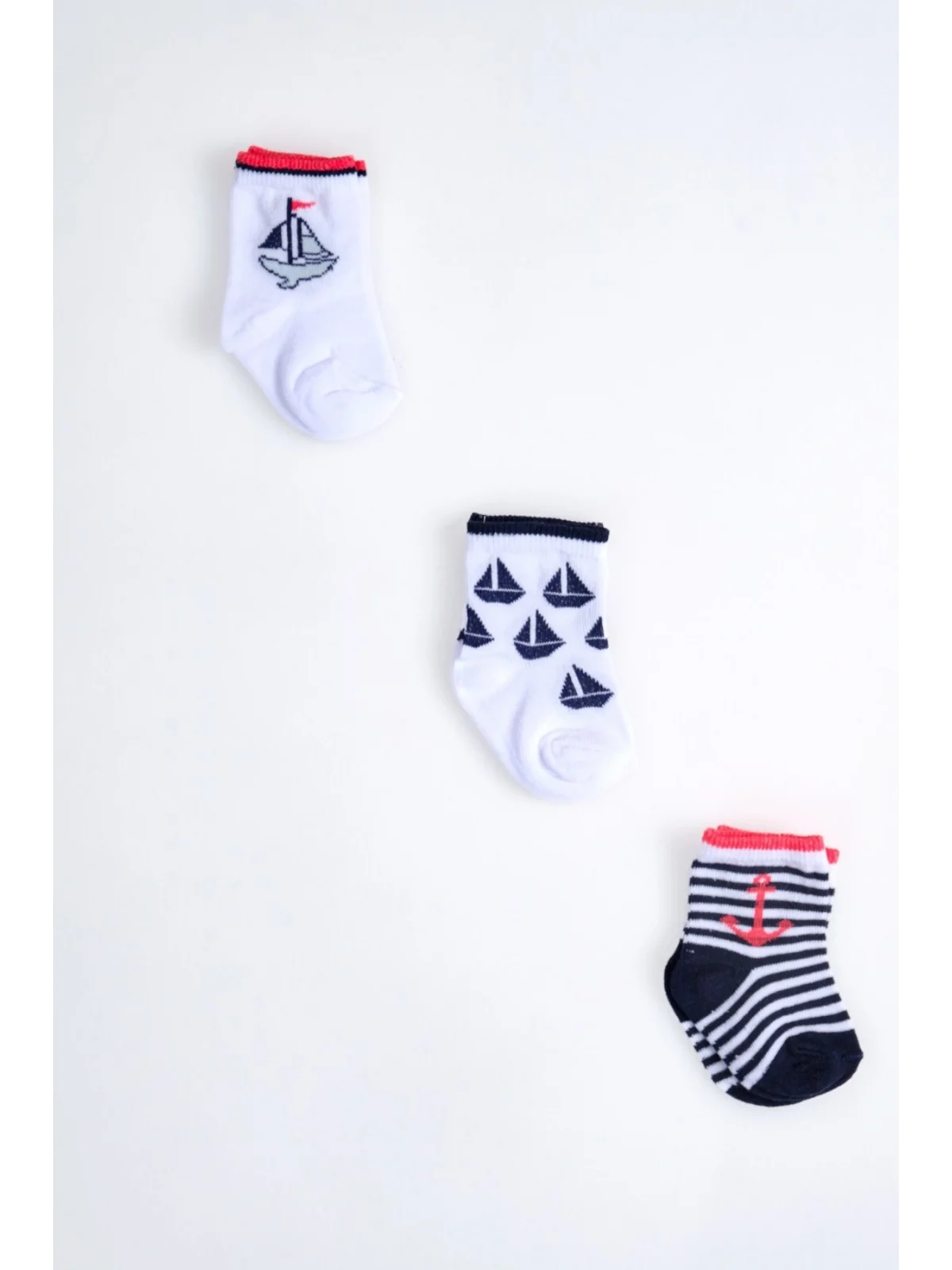 Cocole Socks Erkek Çocuk Soket Çorabı 3’lü Set – Pamuklu Yelkenli & Çapa Desenli