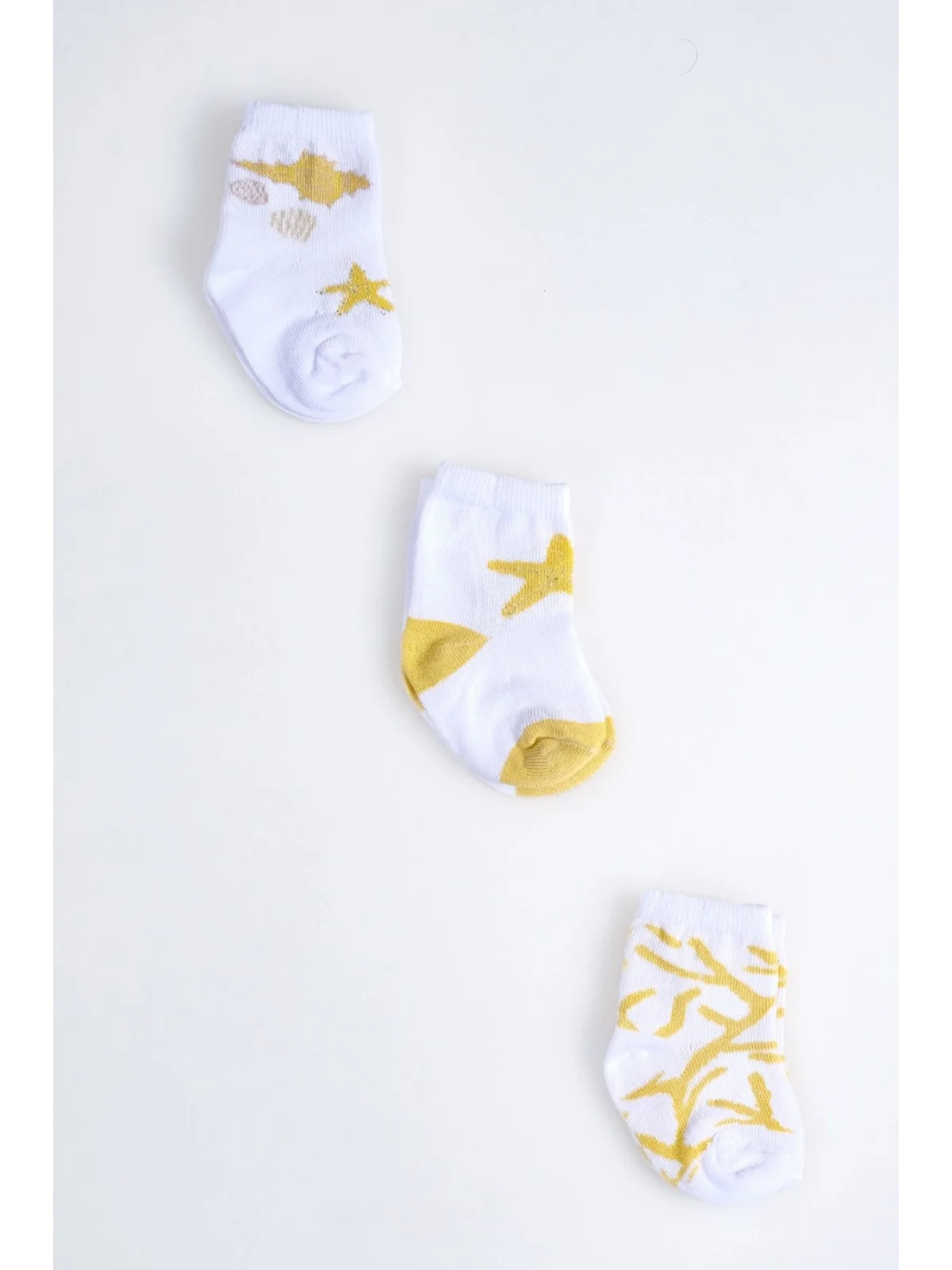 Cocole Socks Kız Çocuk Soket Çorabı 3’lü Set – Pamuklu Hardal & Mercan Desenli
