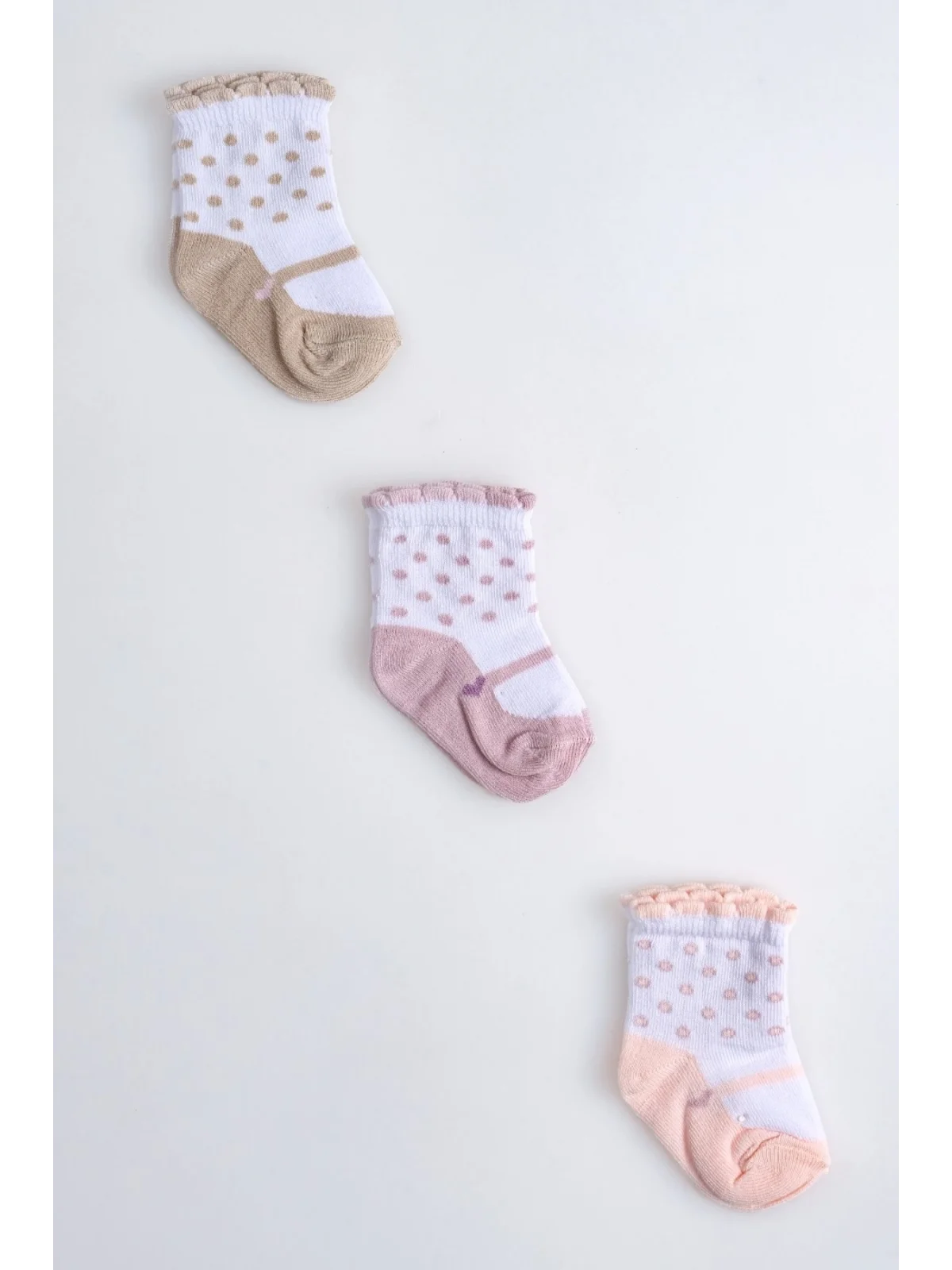 Cocole Socks Kız Çocuk Soket Çorabı 3’lü Set – Pamuklu Fırfırlı Bilekli & Puantiye Desenli