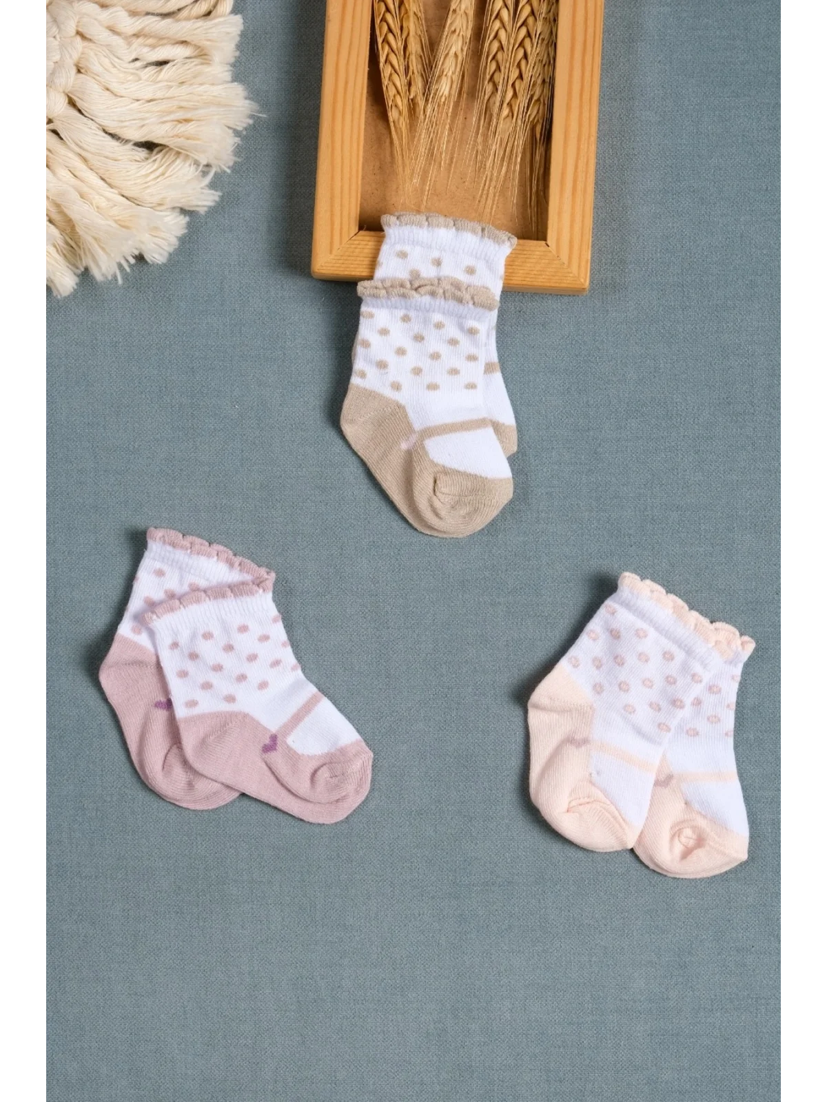 Cocole Socks Kız Çocuk Soket Çorabı 3’lü Set – Pamuklu Fırfırlı Bilekli & Puantiye Desenli