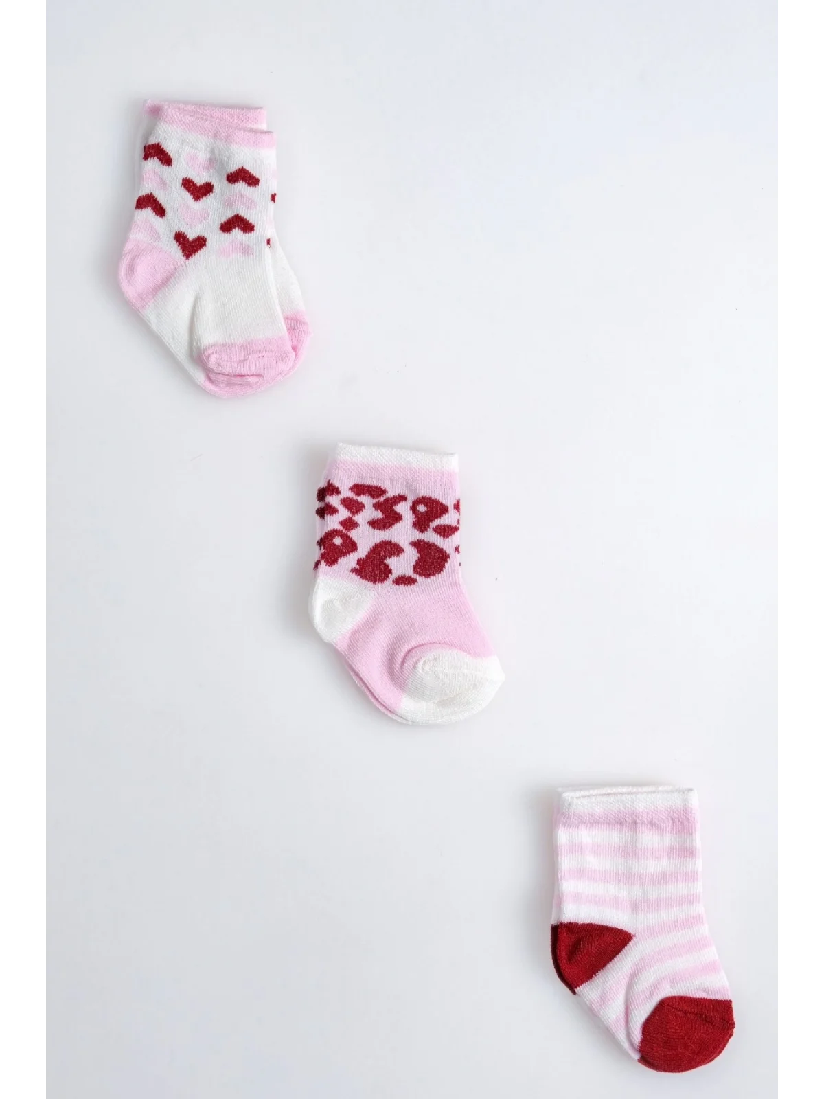 Cocole Socks Kız Çocuk Soket Çorabı 3’lü Set – Pamuklu Çizgili & Kalpli Desenli