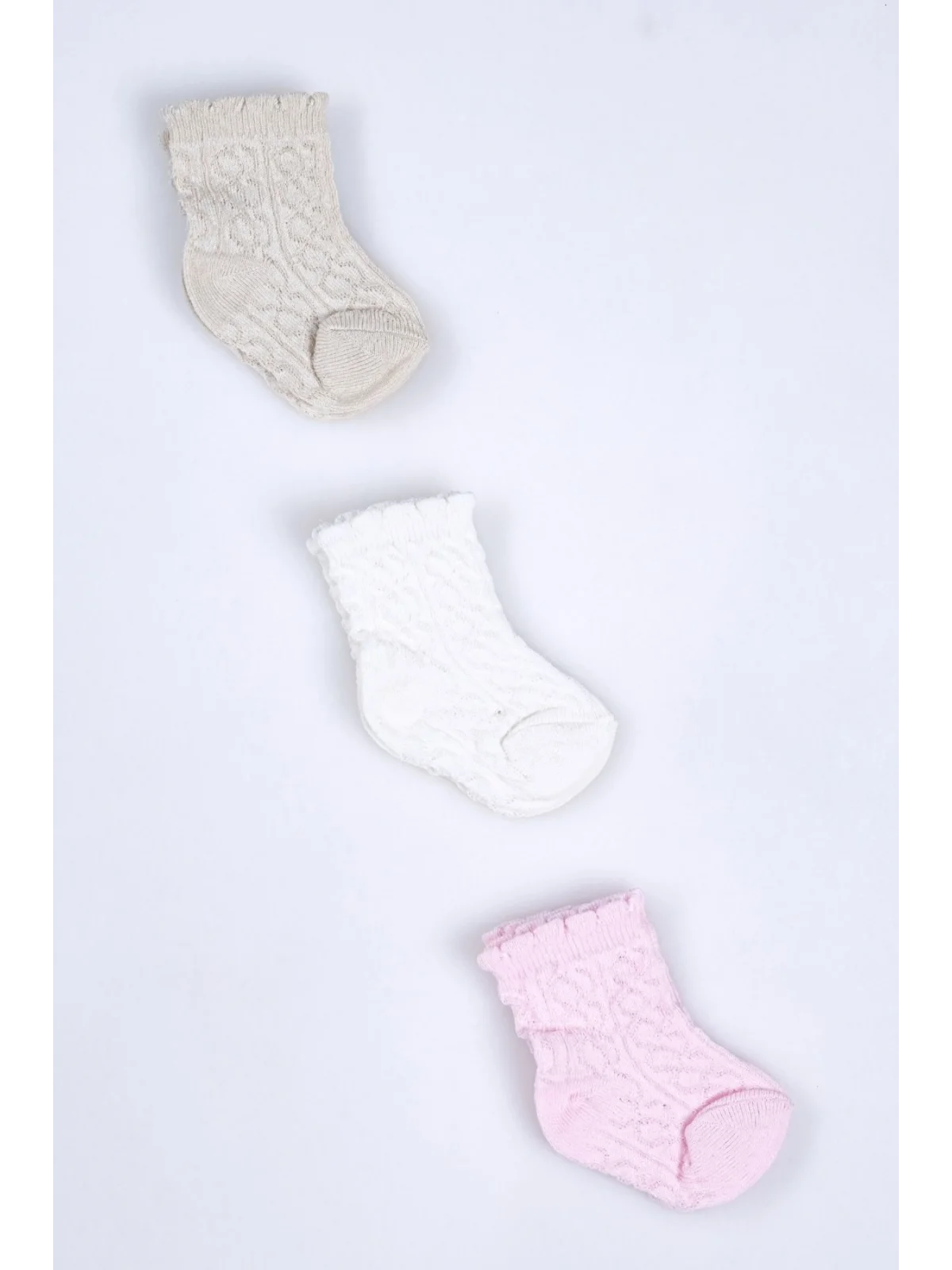 Cocole Socks Kız Bebek Soket Çorabı 3’lü Set – Pamuklu Klasik Seri & Saç Örgü Desenli