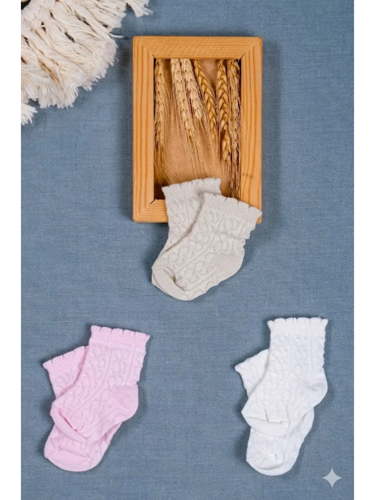 Cocole Socks Kız Bebek Soket Çorabı 3’lü Set – Pamuklu Klasik Seri & Saç Örgü Desenli