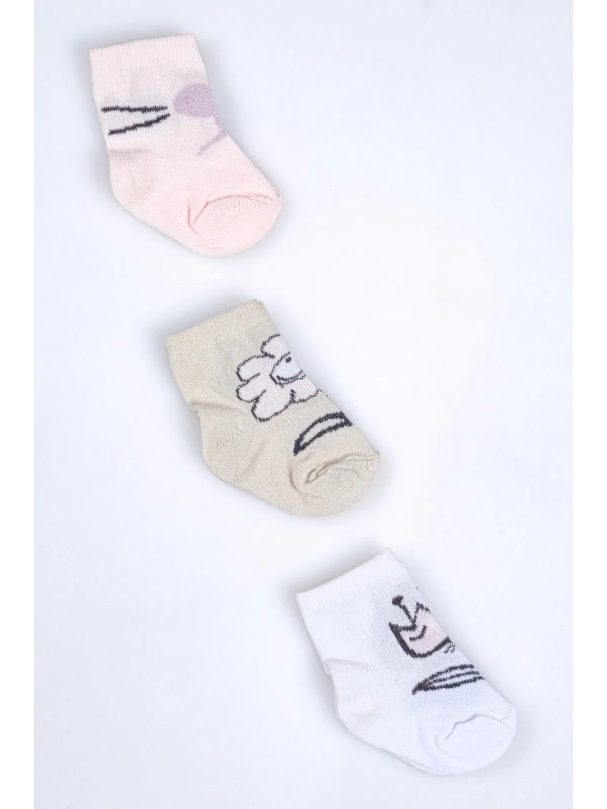 Cocole Socks Kız Bebek Soket Çorabı 3’lü Set – Pamuklu Minimalist & Çiçek Desenli