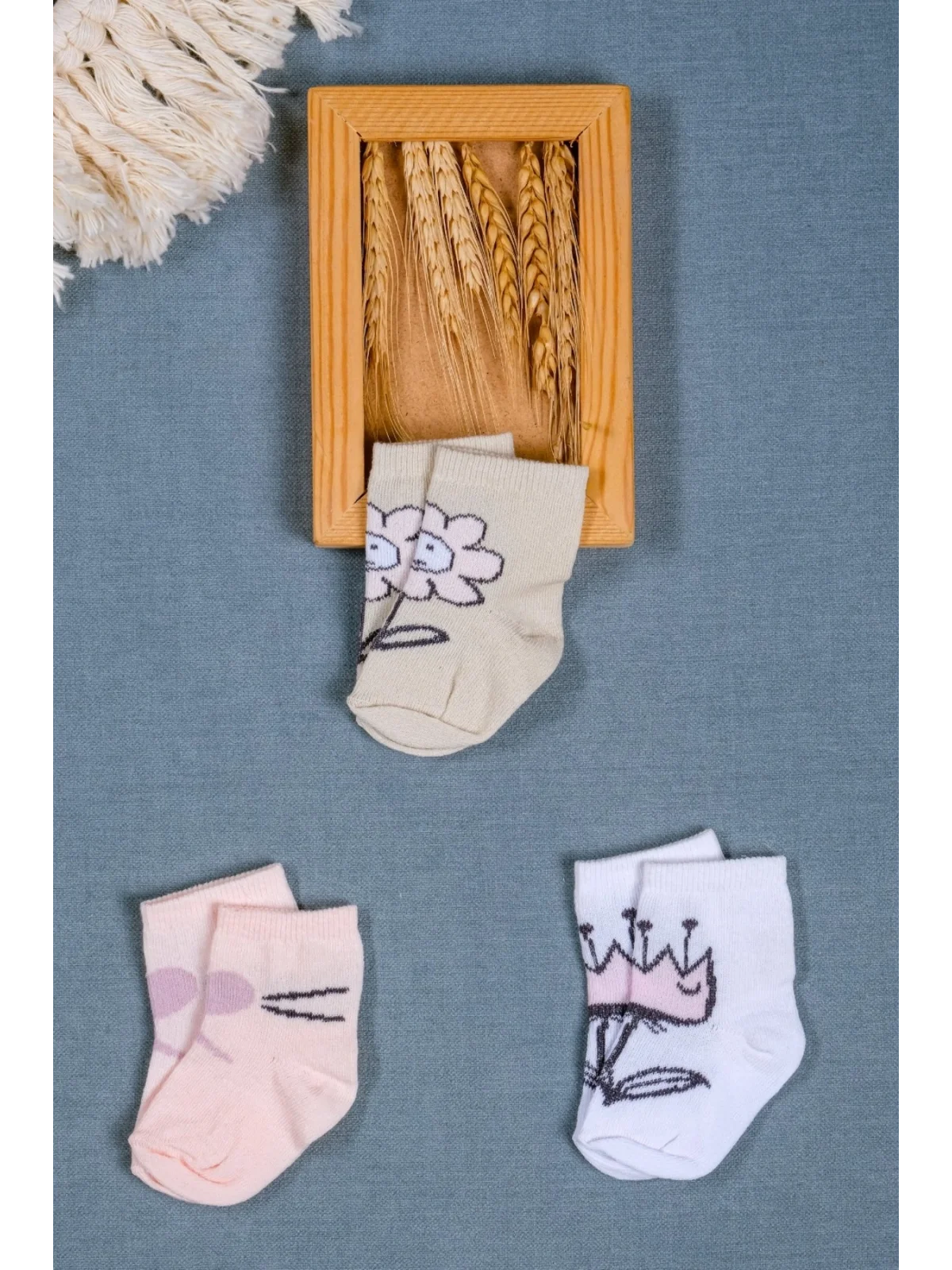 Cocole Socks Kız Bebek Soket Çorabı 3’lü Set – Pamuklu Minimalist & Çiçek Desenli