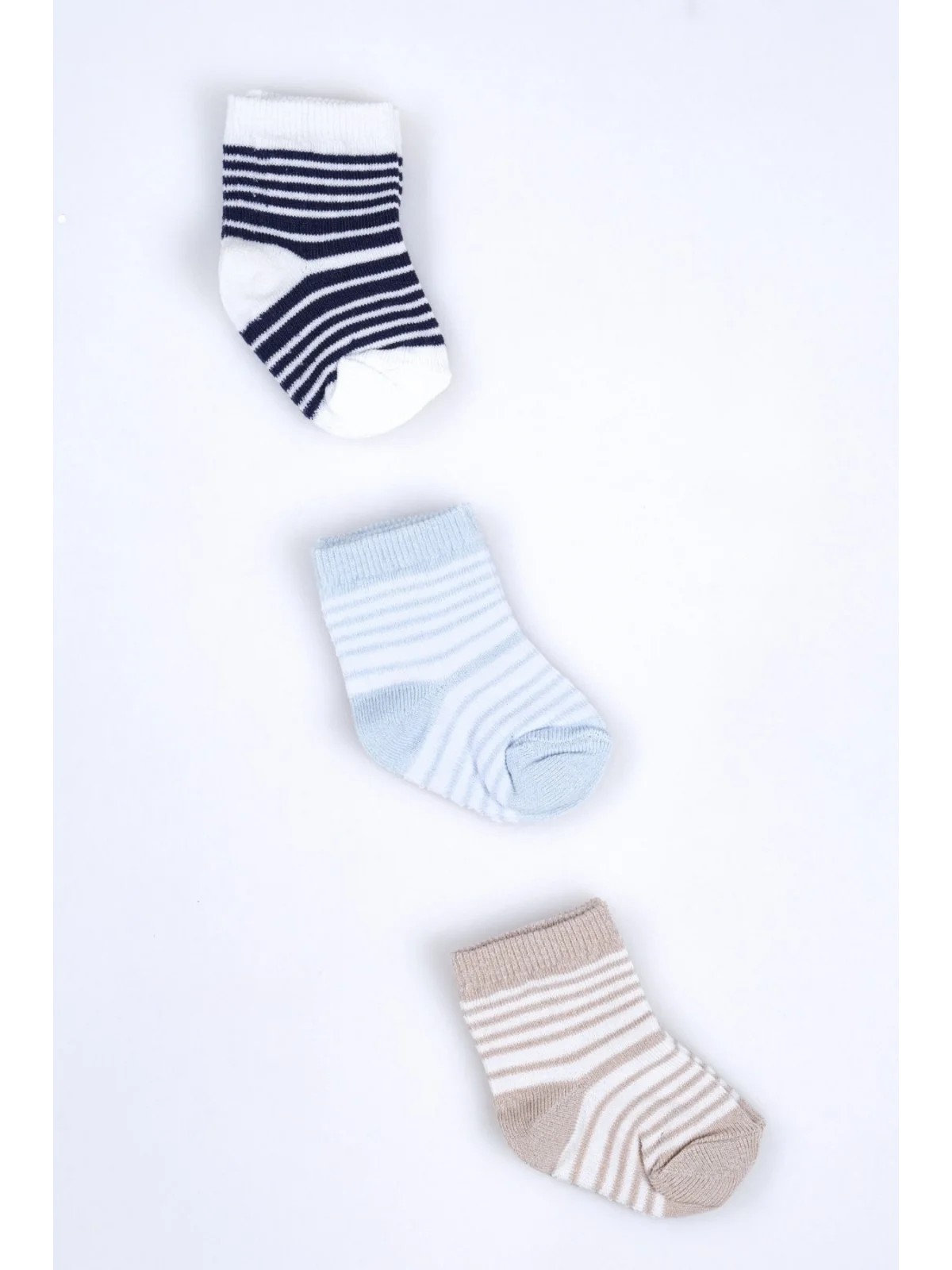 Cocole Socks Erkek Bebek Soket Çorabı 3’lü Set – Pamuklu Klasik Seri & Çizgi Desenli