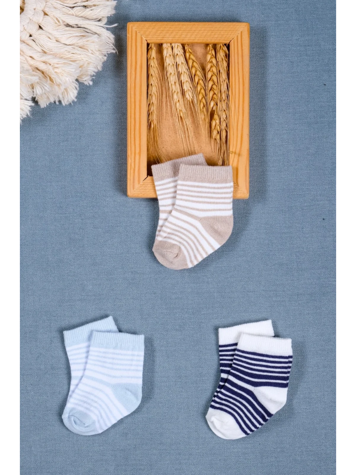 Cocole Socks Erkek Bebek Soket Çorabı 3’lü Set – Pamuklu Klasik Seri & Çizgi Desenli
