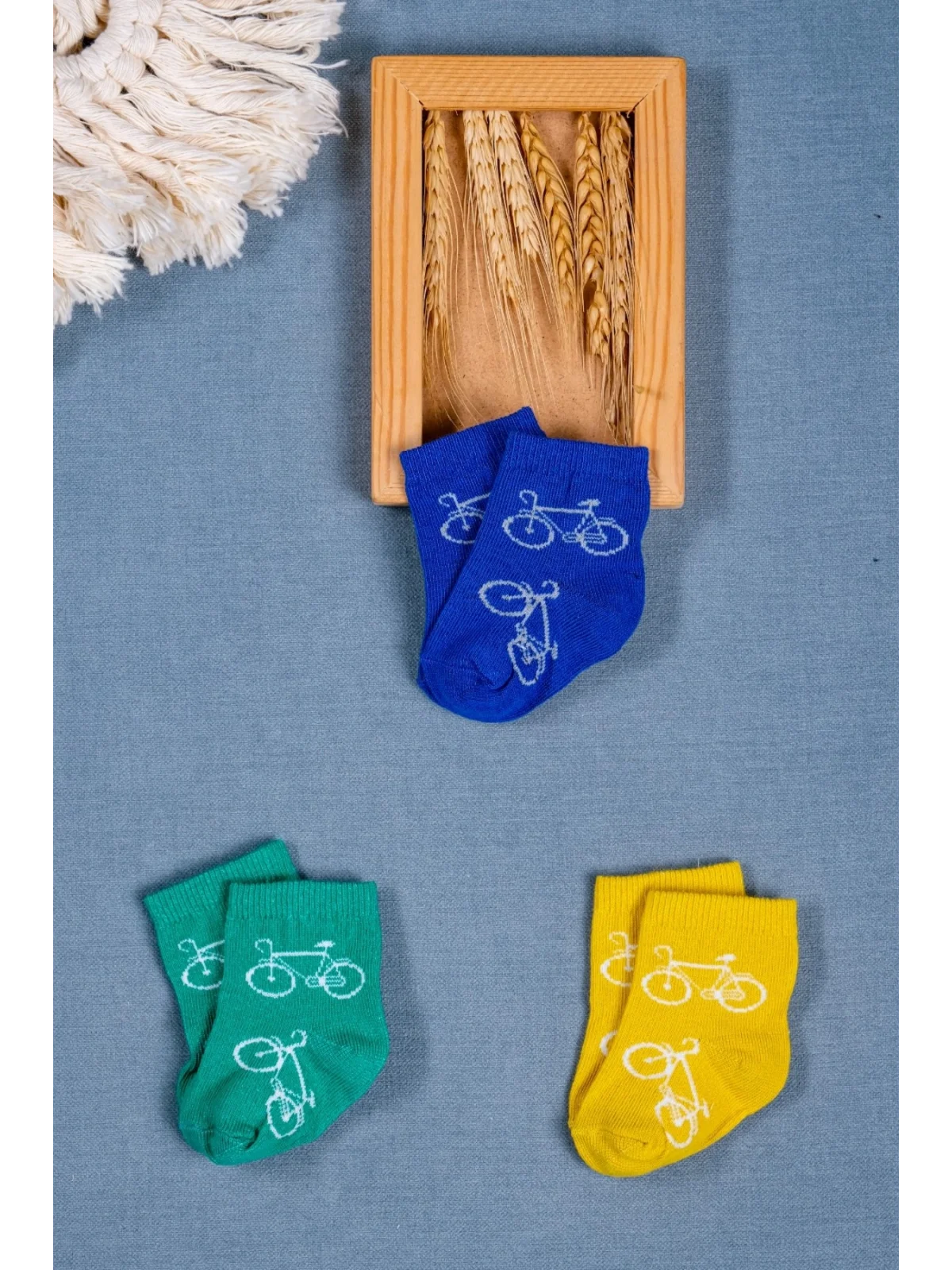 Cocole Socks Erkek Bebek Soket Çorabı 3’lü Set – Pamuklu Canlı Renkli & Bisiklet Desenli
