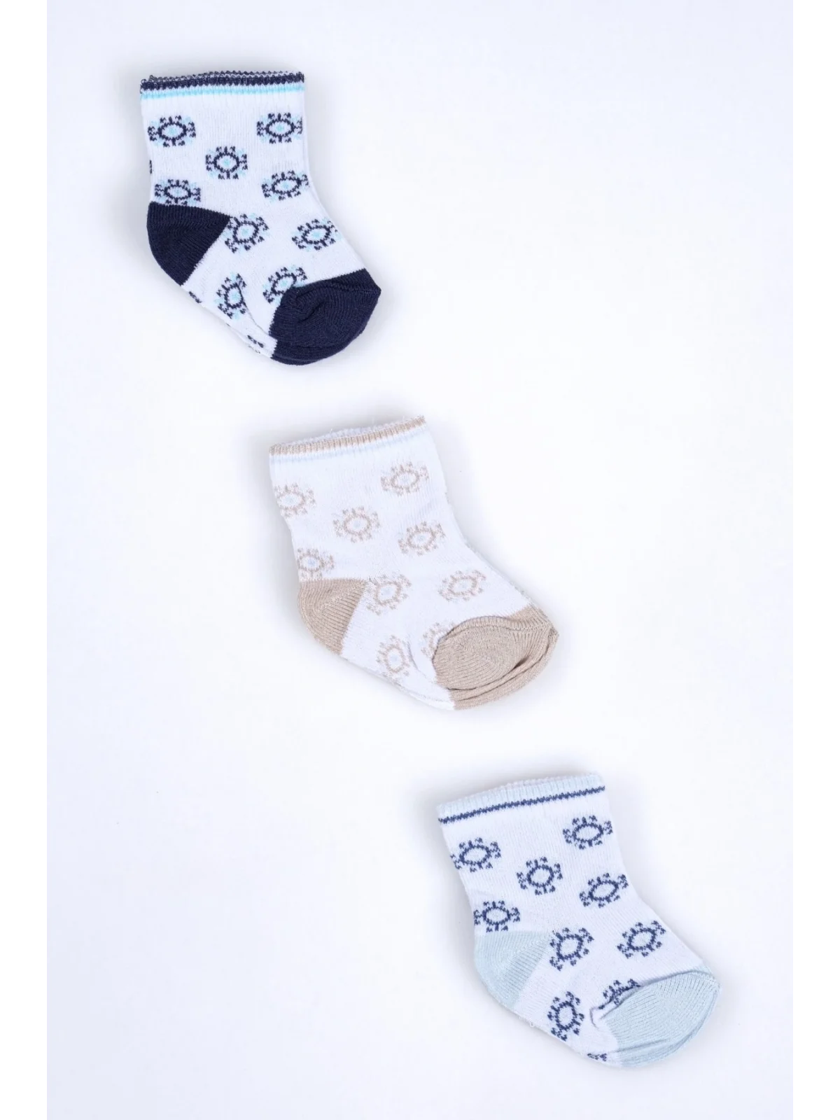 Cocole Socks Erkek Bebek Soket Çorabı 3’lü Set – Pamuklu Otantik Desenli