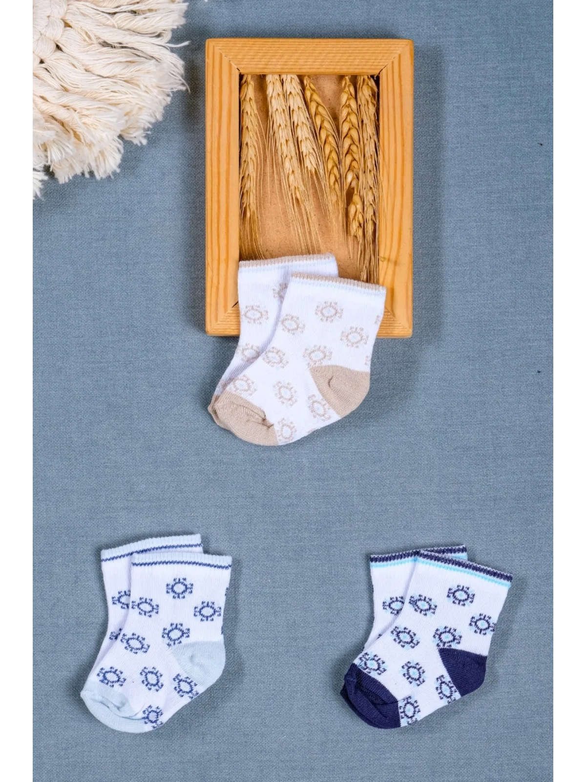 Cocole Socks Erkek Bebek Soket Çorabı 3’lü Set – Pamuklu Otantik Desenli