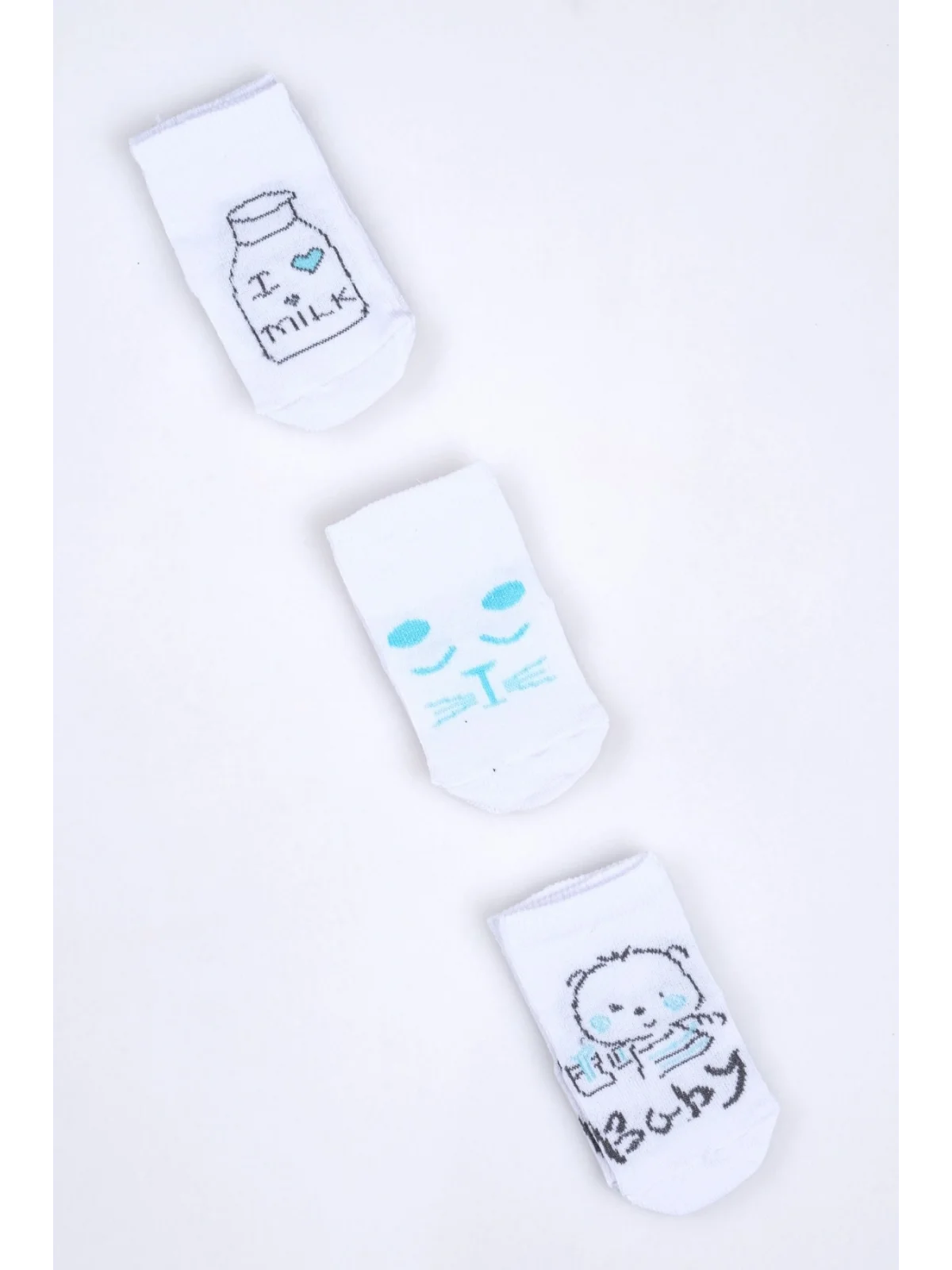 Cocole Socks Erkek Bebek Soket Çorabı 3’lü Set – Pamuklu Beyaz Sevimli Figür Desenli