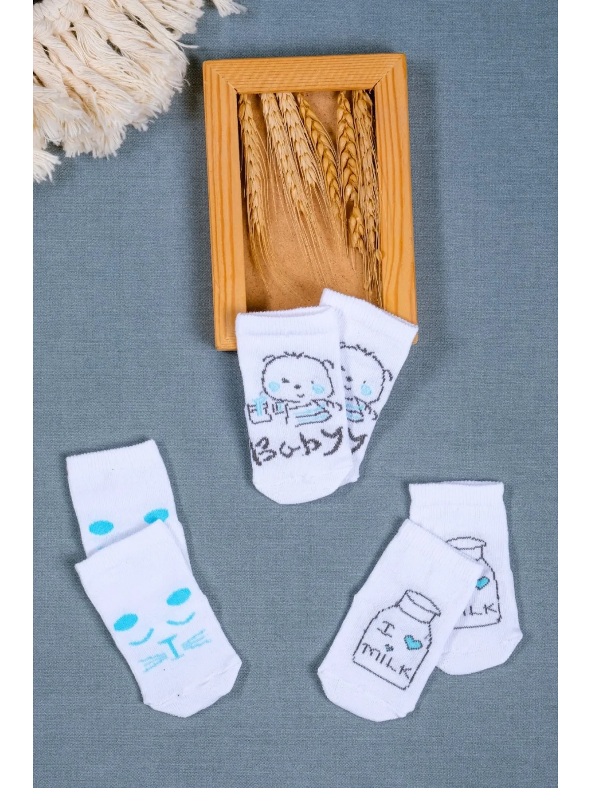 Cocole Socks Erkek Bebek Soket Çorabı 3’lü Set – Pamuklu Beyaz Sevimli Figür Desenli