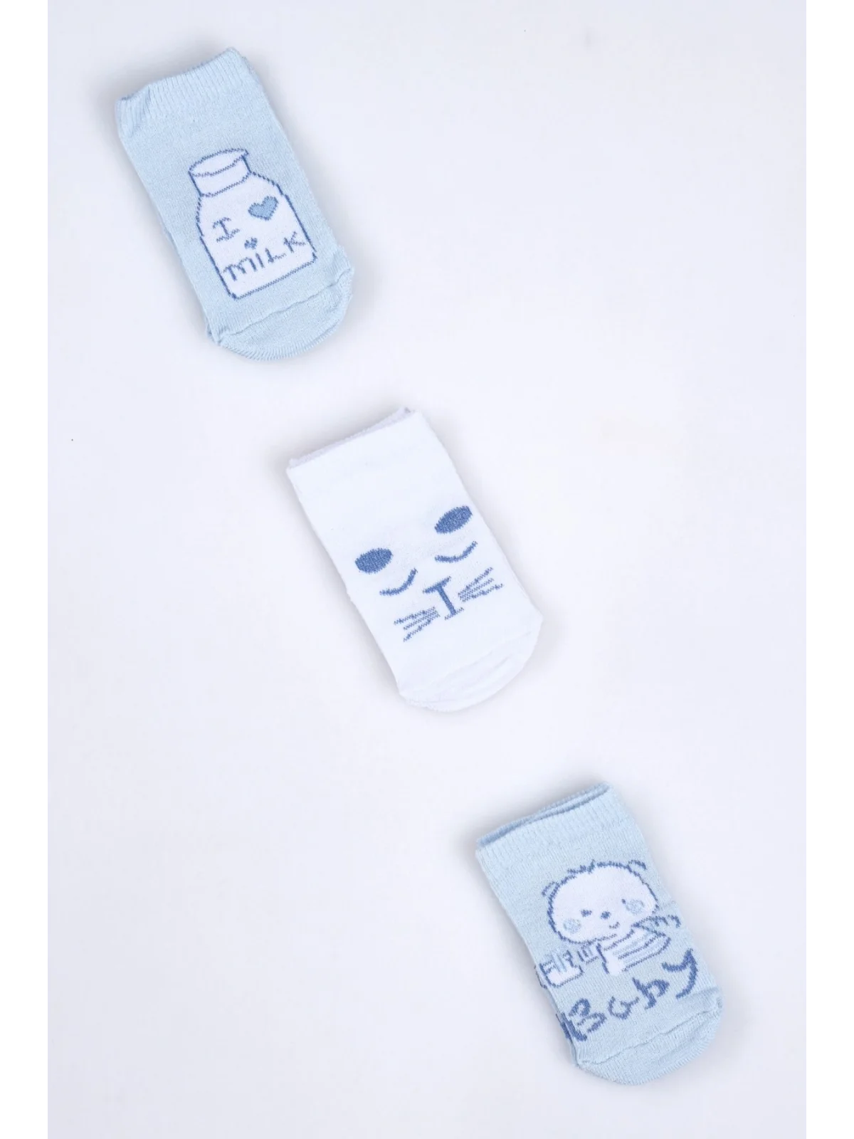 Cocole Socks Erkek Bebek Soket Çorabı 3’lü Set – Pamuklu Mavi Sevimli Figür Desenli