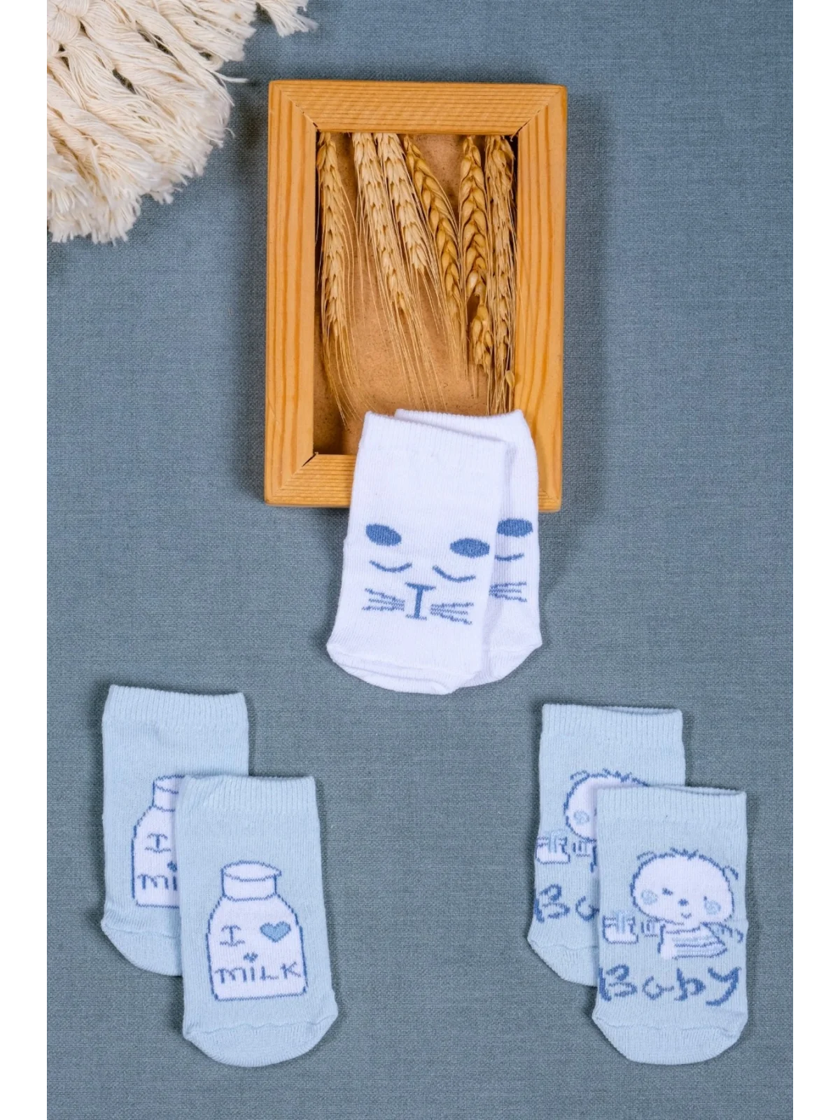 Cocole Socks Erkek Bebek Soket Çorabı 3’lü Set – Pamuklu Mavi Sevimli Figür Desenli
