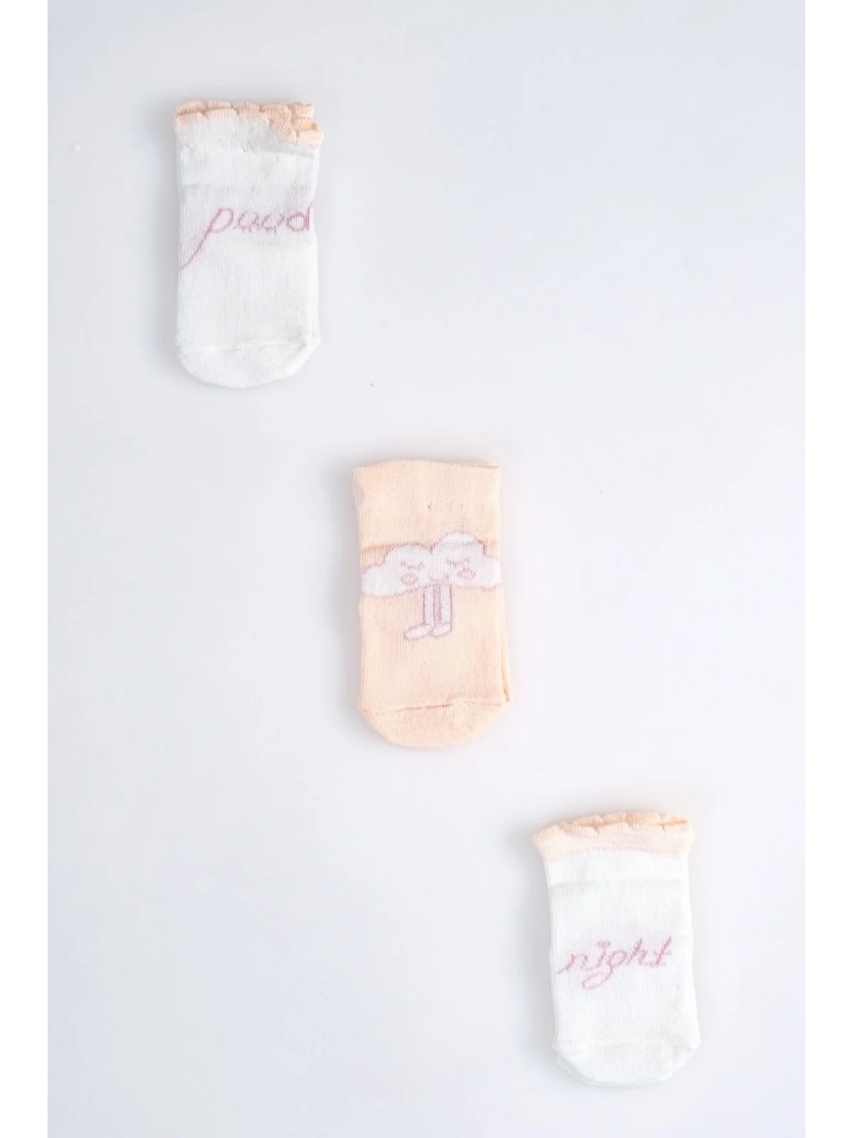 Cocole Socks Kız Bebek Soket Çorabı 3’lü Set – Pamuklu Somon İyi Geceler & Bulut Desenli