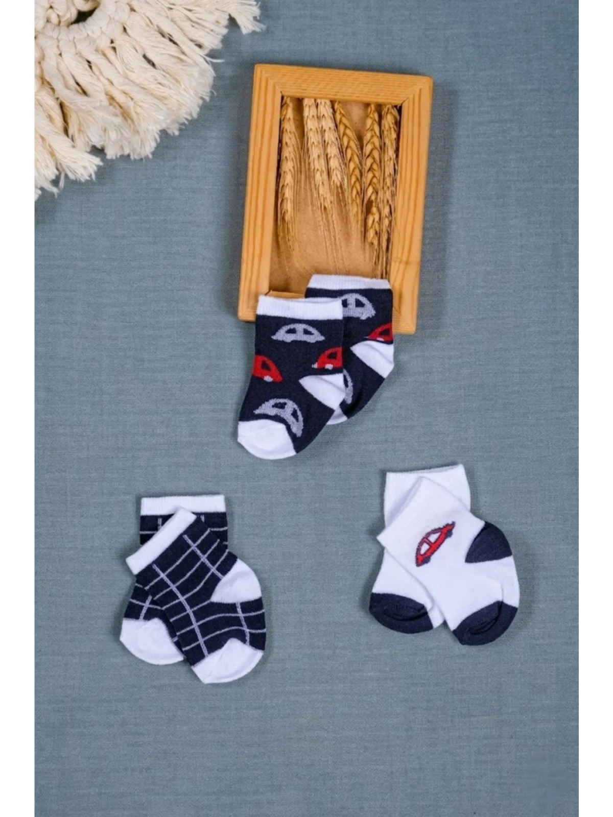 Cocole Socks Erkek Çocuk Soket Çorabı 3’lü Set – Pamuklu Araba & Ekose Desenli