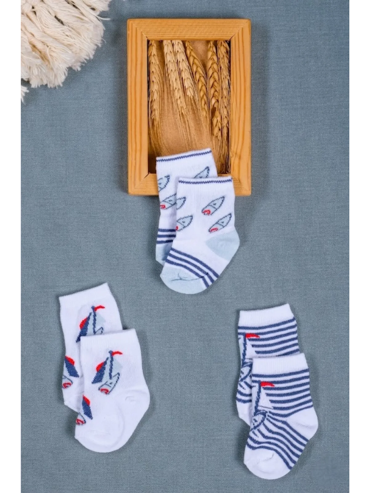 Cocole Socks Erkek Çocuk Soket Çorabı 3’lü Set – Pamuklu Marin & Nautical Desenli