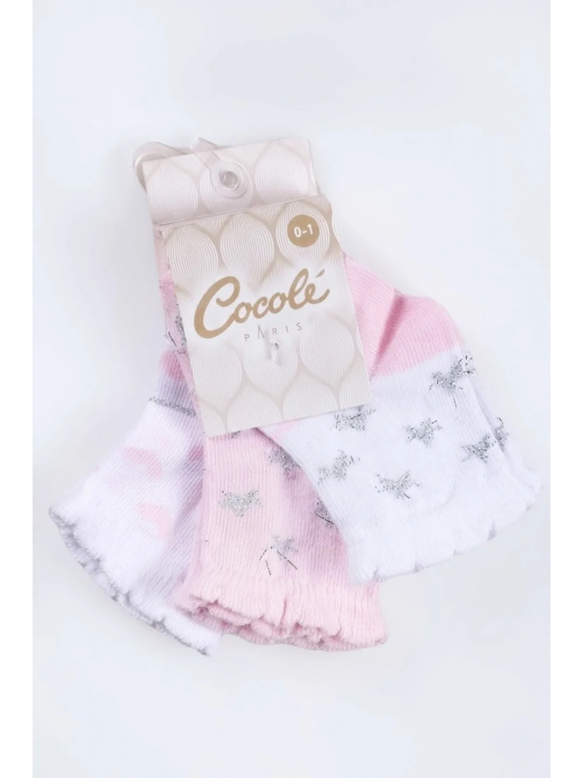 Cocole Socks Kız Çocuk Soket Çorabı 3’lü Set – Pamuklu Fırfırlı Bilek & Simli Yıldız Desenli
