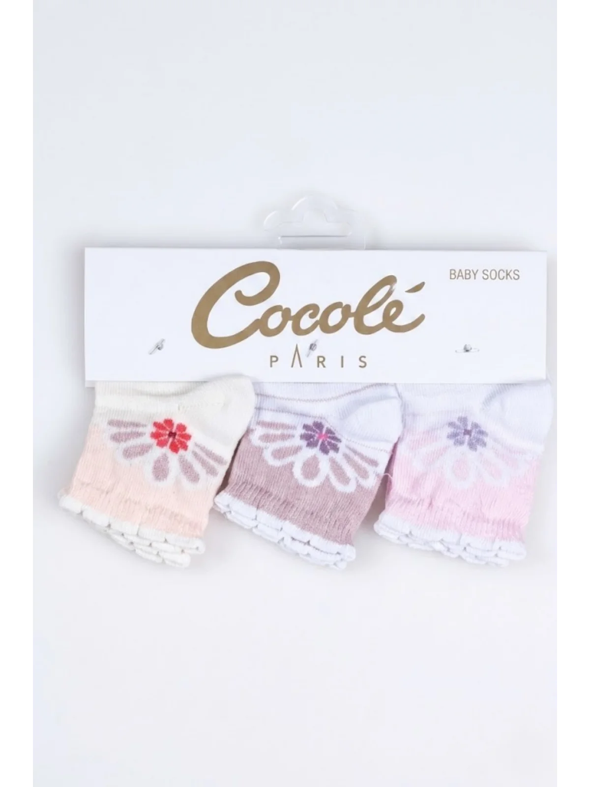 Cocole Socks Kız Bebek Soket Çorabı 3’lü Set – Pamuklu Fırfırlı Bilekli & Çiçek Desenli