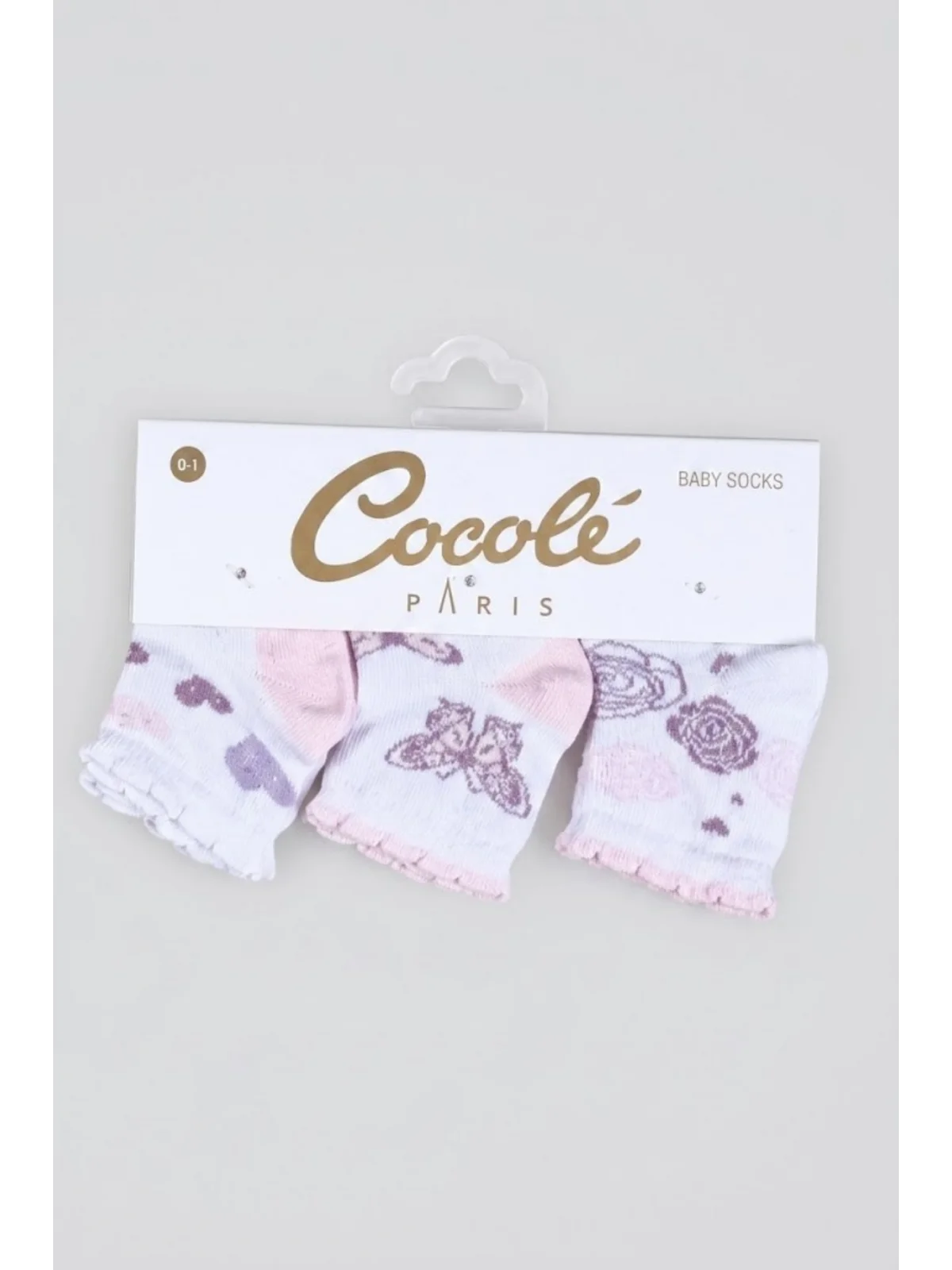 Cocole Socks Kız Bebek Soket Çorabı 3’lü Set – Pamuklu Fırfırlı Bilekli & Kelebek Desenli