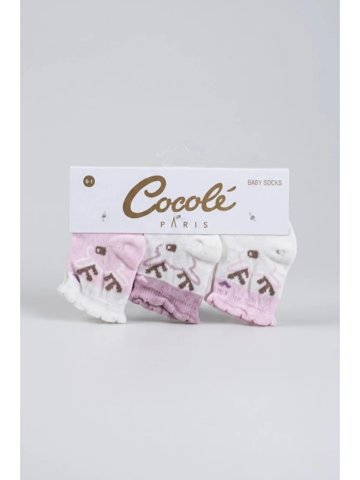 Cocole Socks Kız Bebek Soket Çorabı 3’lü Set – Pamuklu Fırfırlı Bilekli & Geyik Desenli