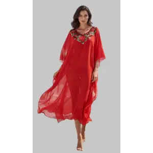 Mikanos red İthal yaka Şifon Tasarım Pareo S 2026