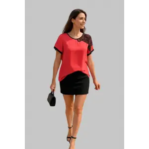 Gina Omuz Dantel Detay İthal Şifon Bluz