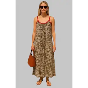 İsabel Leopar Örme Askılı Şifon Elbise