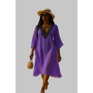 İsland İthal Yaka Detay Plaj Elbisesi Tasarım