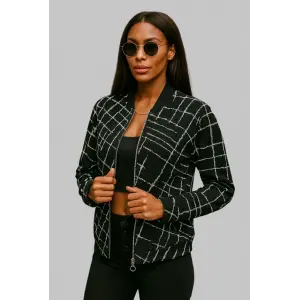 Lora Siyah Beyaz Fermuarlı Bomber Ceket