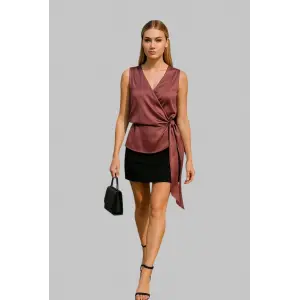 Megane Krep Saten Kruvaze Bluz