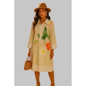 Uzun Kollu Çiçek Desenli Gömlek Elbise Trend France