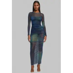 Vouge İthal Tül Degrade Çift Büzgülü Elbise W Tasarım 2026